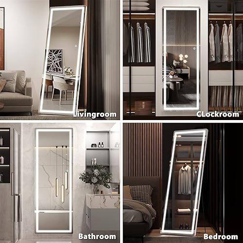 Miniatura 6 de Hasipu Espejo de longitud completa con luces, 61 x 22 pulgadas, espejo LED iluminado de pie de pie de longitud completa, espejo de cuerpo completo