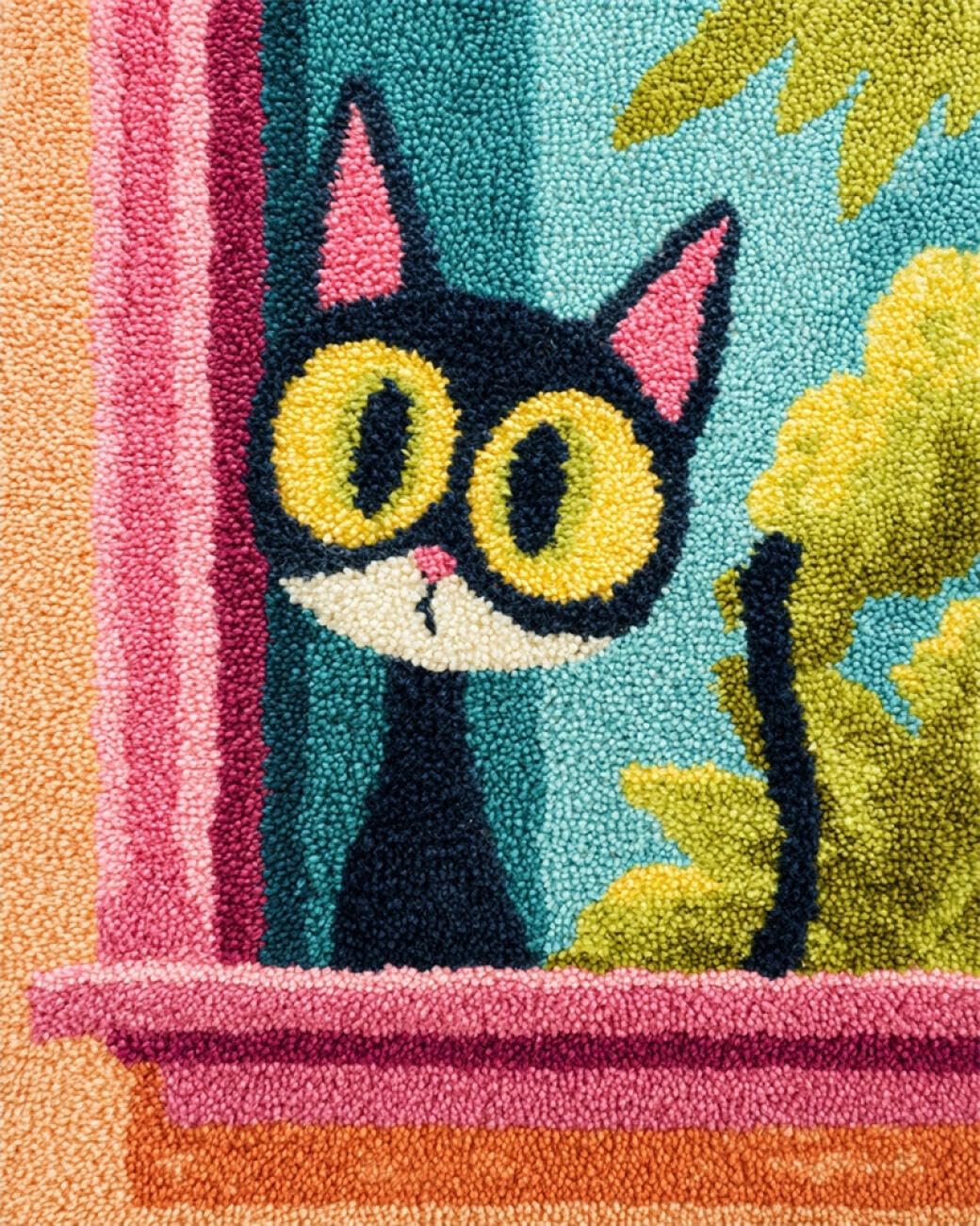 AMBATTERY Carpet Latch Hook Kit Black cat by the Window 60x40cm