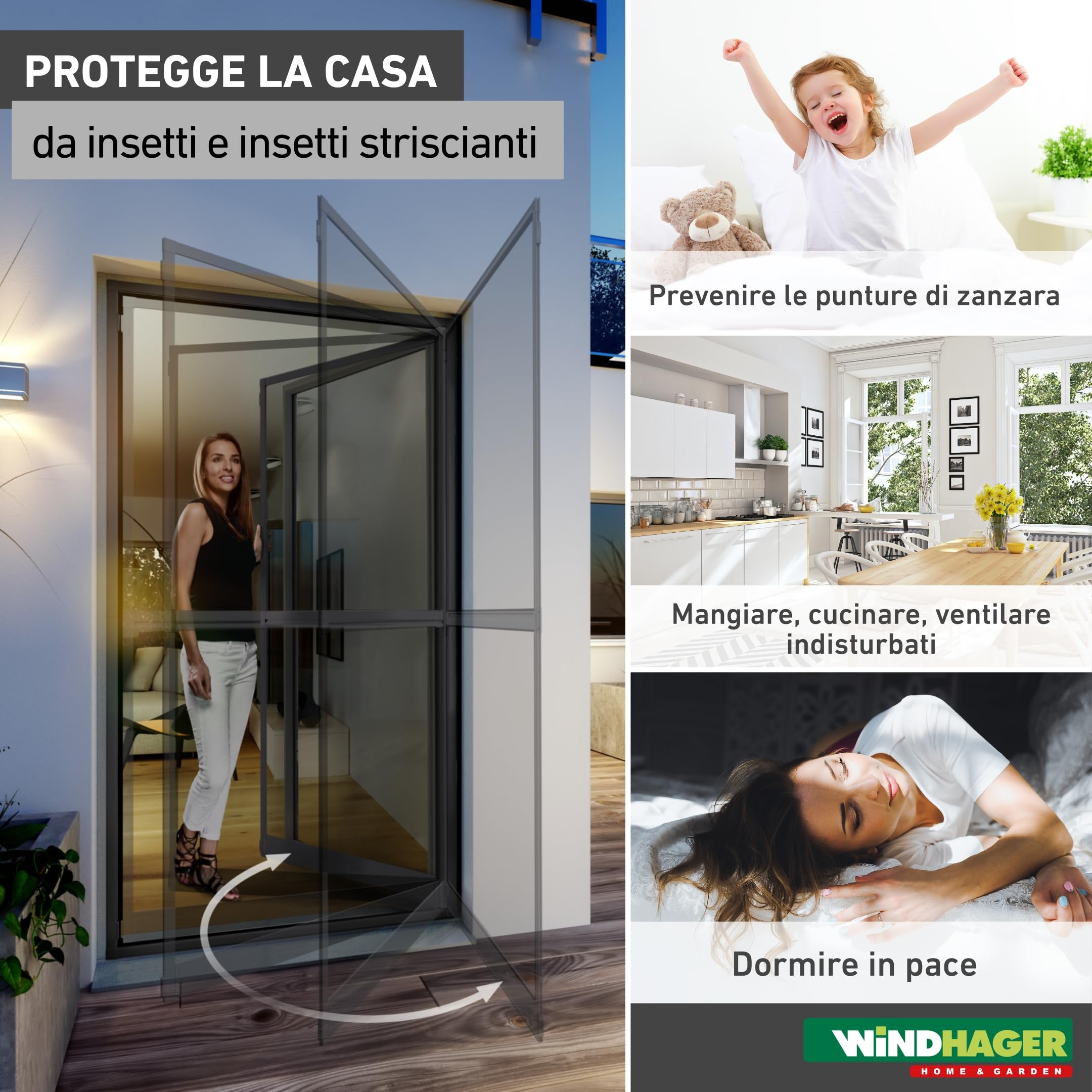 Windhager Expert 03241 - Zanzariera per porta a battente, zanzariera girevole, 100 x 210 cm, antracite