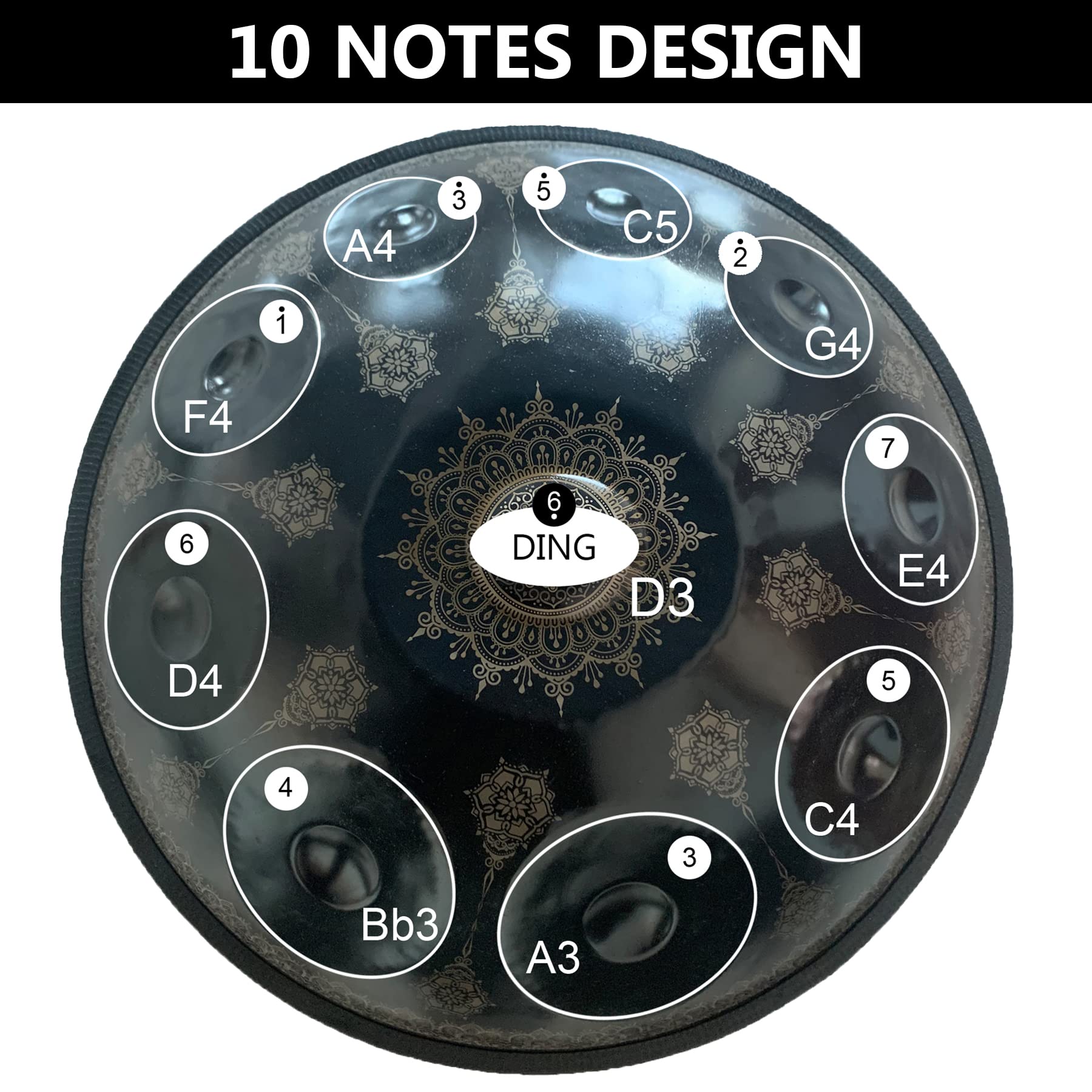 10 Notes 22 Pouces Handpan, D-Minor 432 Hz Instrument de Percussion de Tambour en Acier, Performance Musicale Mandala Cadeau d'Instrument de Musique de Guérison Fait à la Main