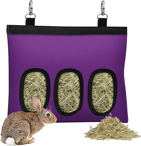 Comedero de heno para conejos, bolsa de heno de conejo para conejos, bolsa de almacenamiento de tela, 3 agujeros, gran capacidad, 600D, tela Oxford,