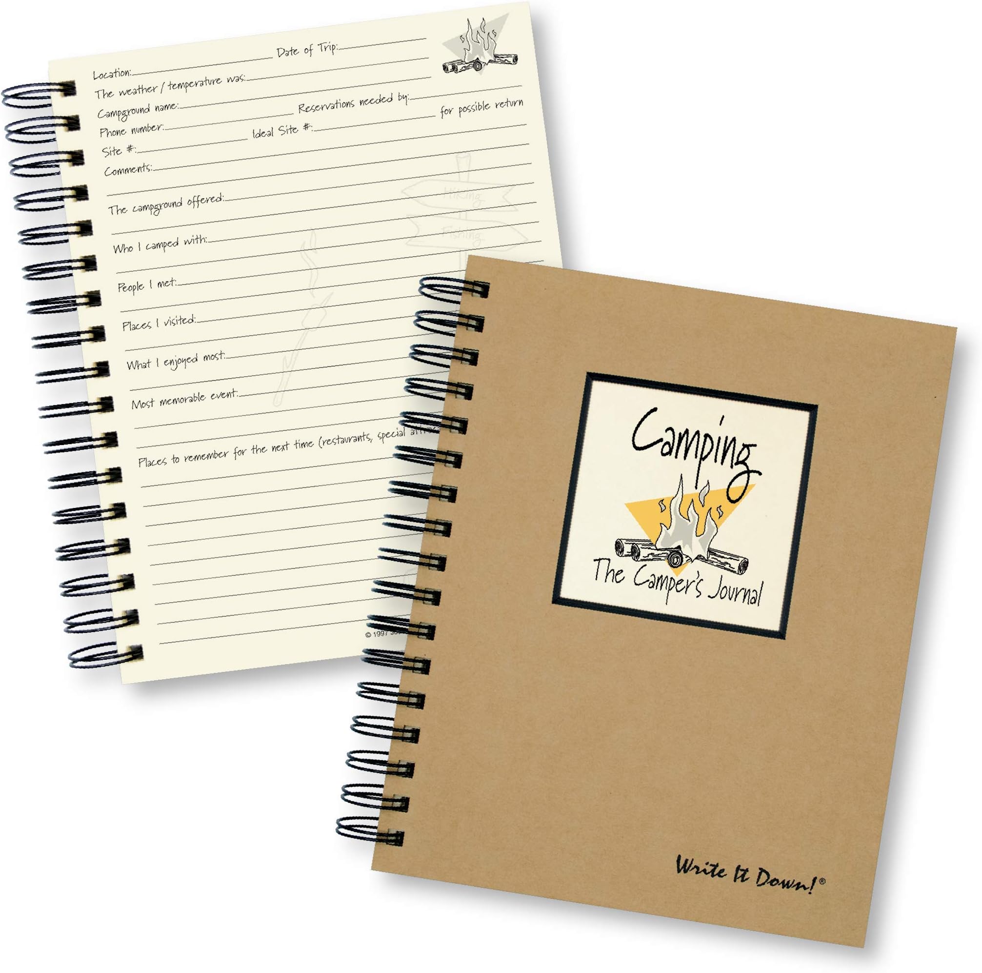 Write it Down series by Journals Unlimited, Guided Journal, Camping, The Camper's Journal, Full-size 7.5"x 9", Kraft Hard Cover, Made in USA