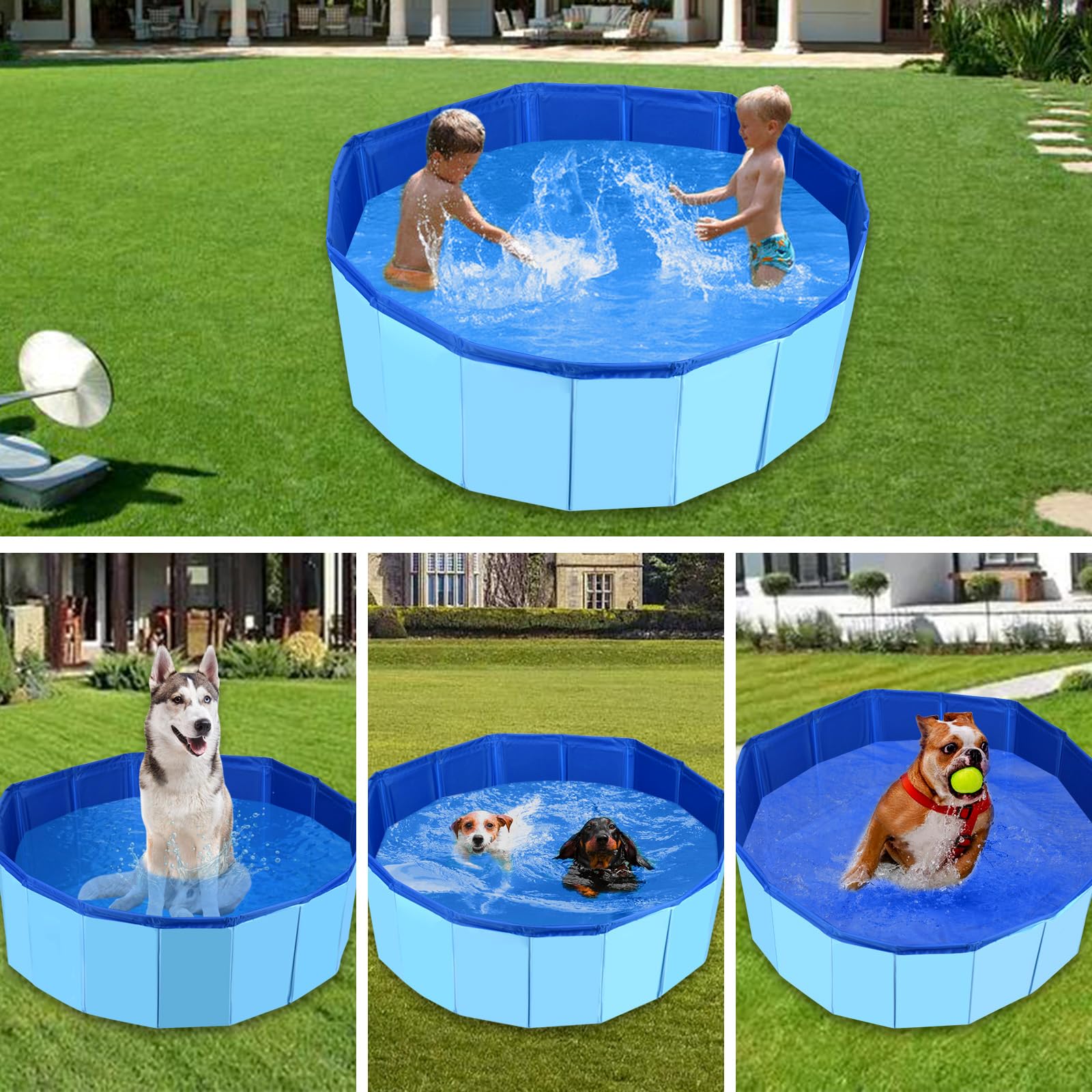 Tina plegable para perros, piscina grande de PVC para mascotas, piscina de juegos para mascotas, piscina antideslizante para el baño de perros en el jardín (80 x 20 cm)