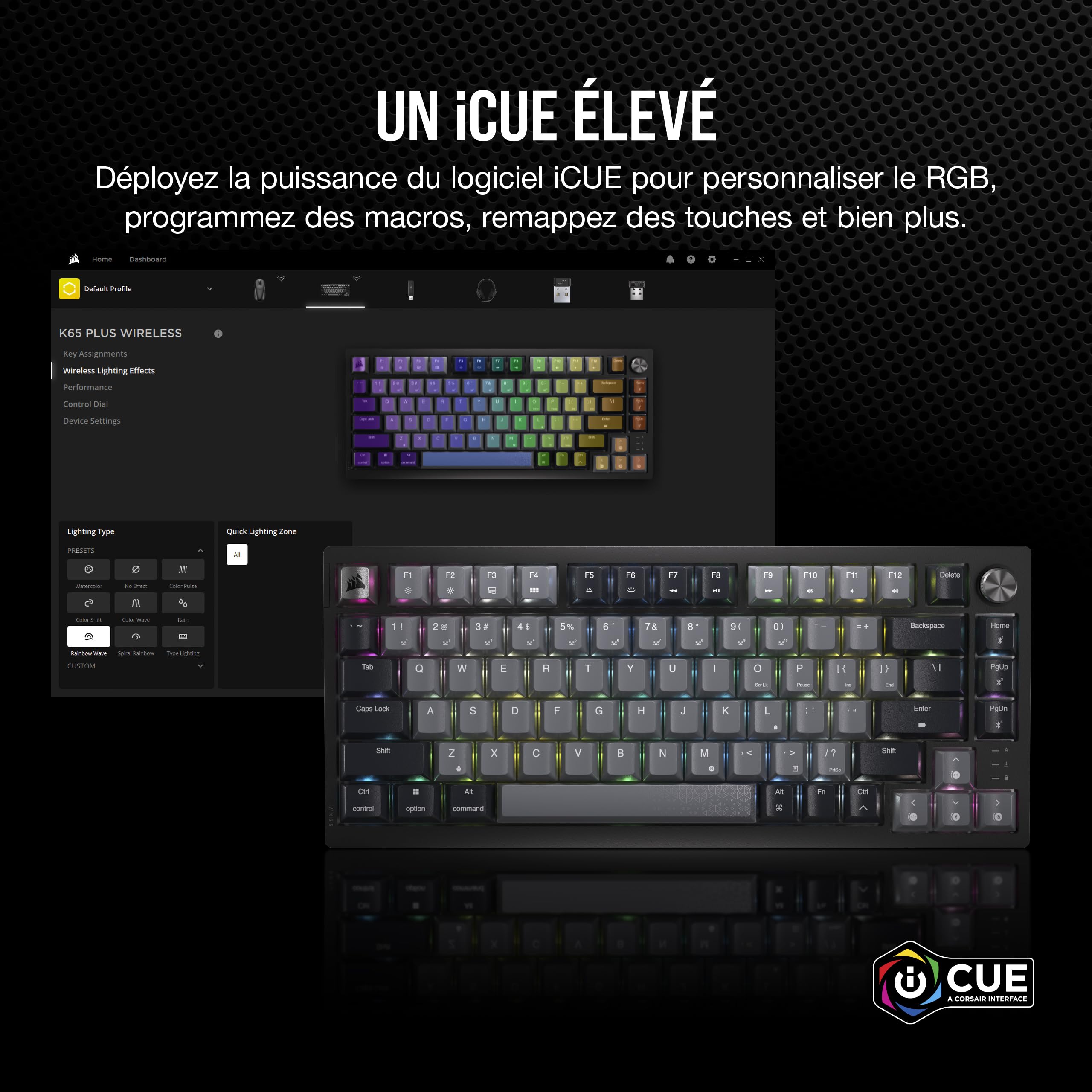 Corsair K65 Plus Wireless 75% RGB Mechanical Gaming Clavier – Noir