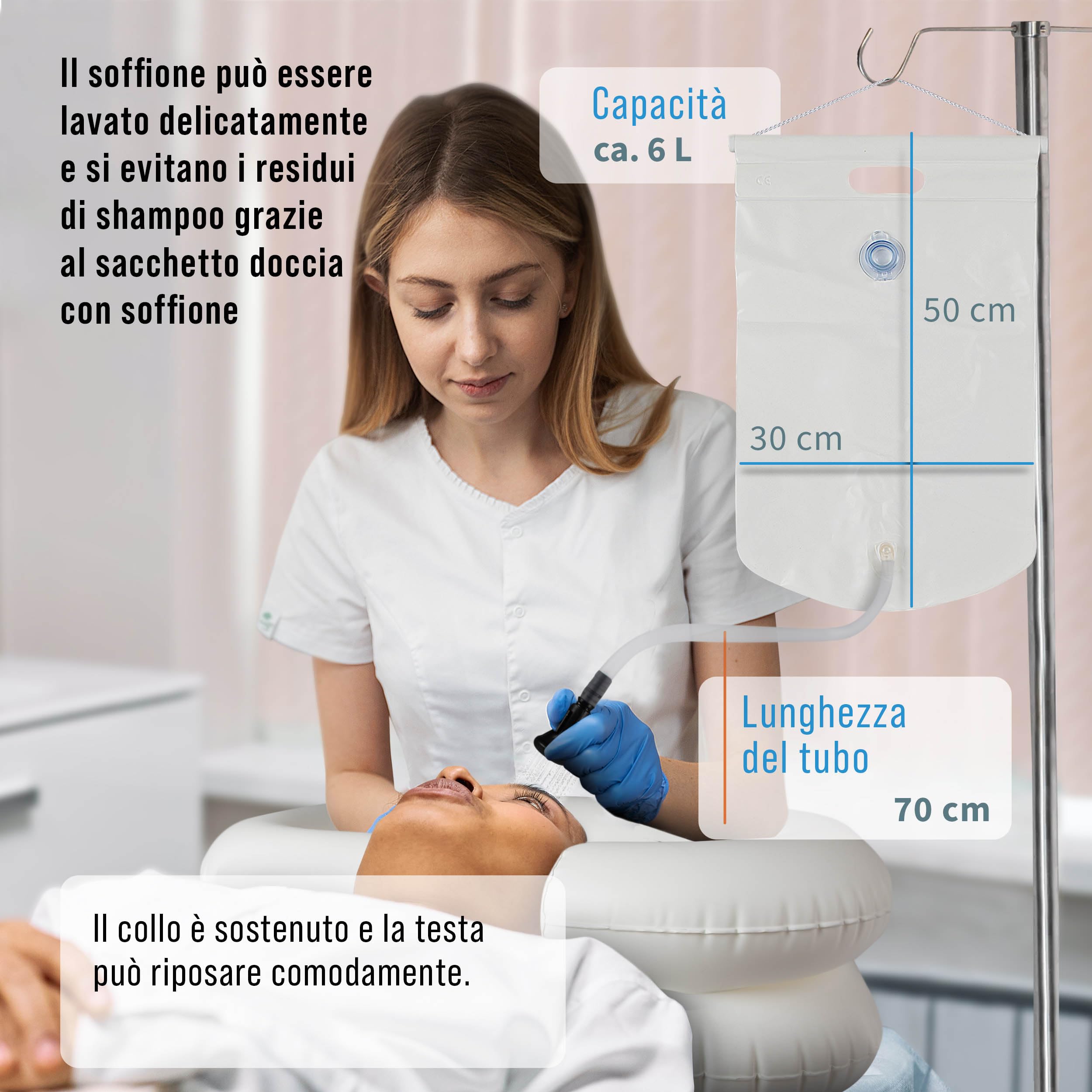 Pulox Lavandino mobile gonfiabile - Bacinella per Shampoo con sacca d'acqua, soffione e pompa d'aria - Vasca per il lavaggio dei capelli per pazienti allettati