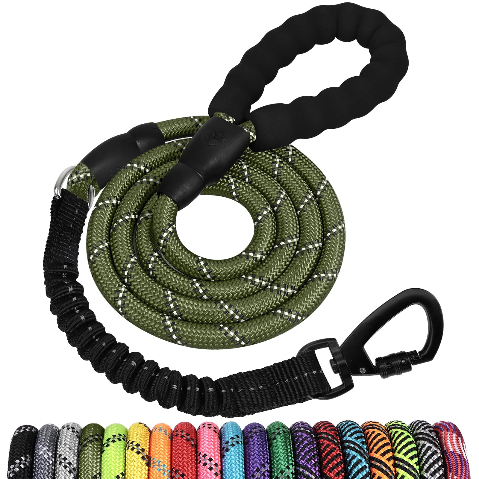 jenico Rope Dog Leash 6FT: Heavy Duty Nylon Leashes with Swivel Lockable Hook Reflective Threads Bungee and Padded Handle - Dog Lead for Large Small Medium Dogs Outside Walking Hiking — image 1