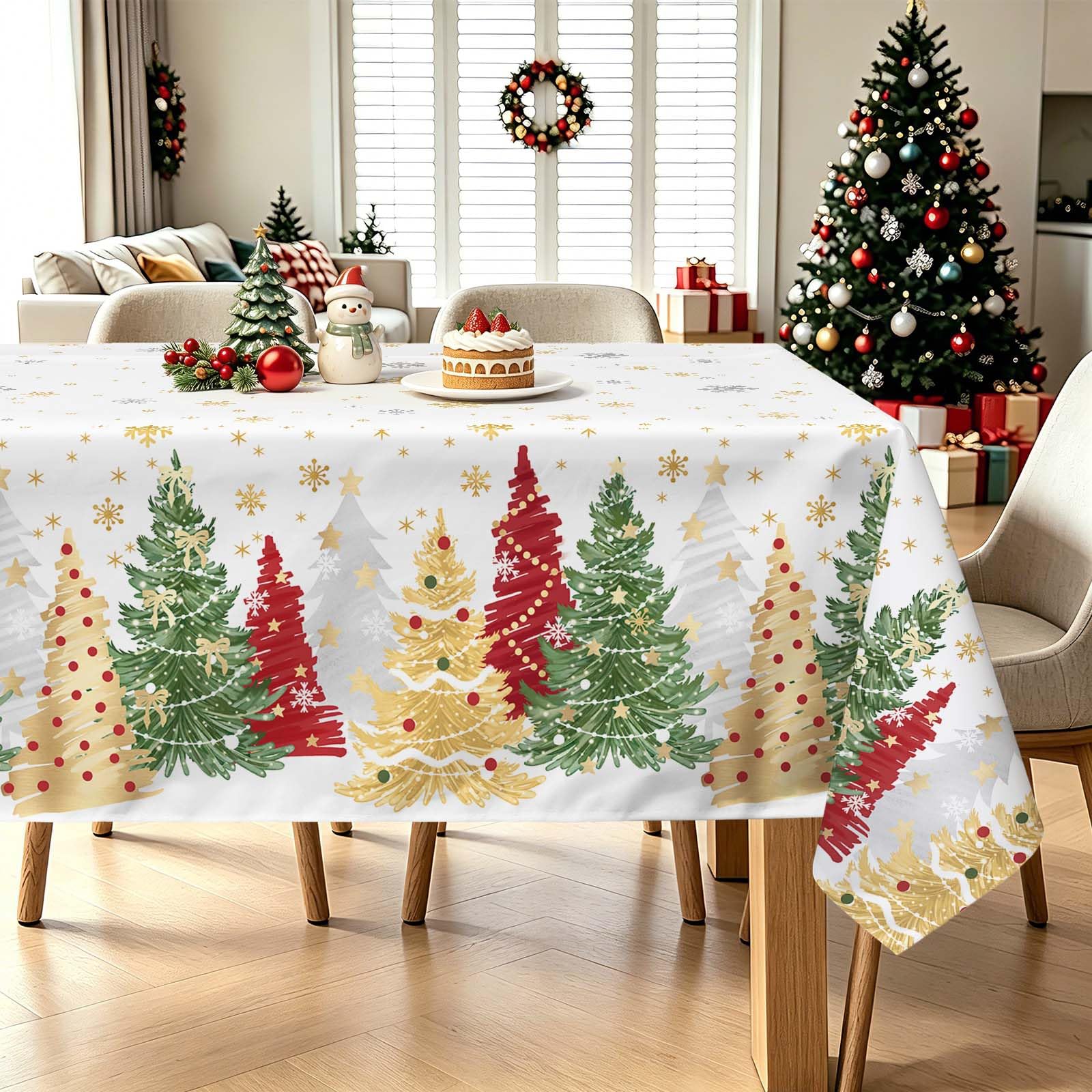 hometrixx Christmas Tree Snowflake Rectangle Table Cloth Gold 140x240cm
