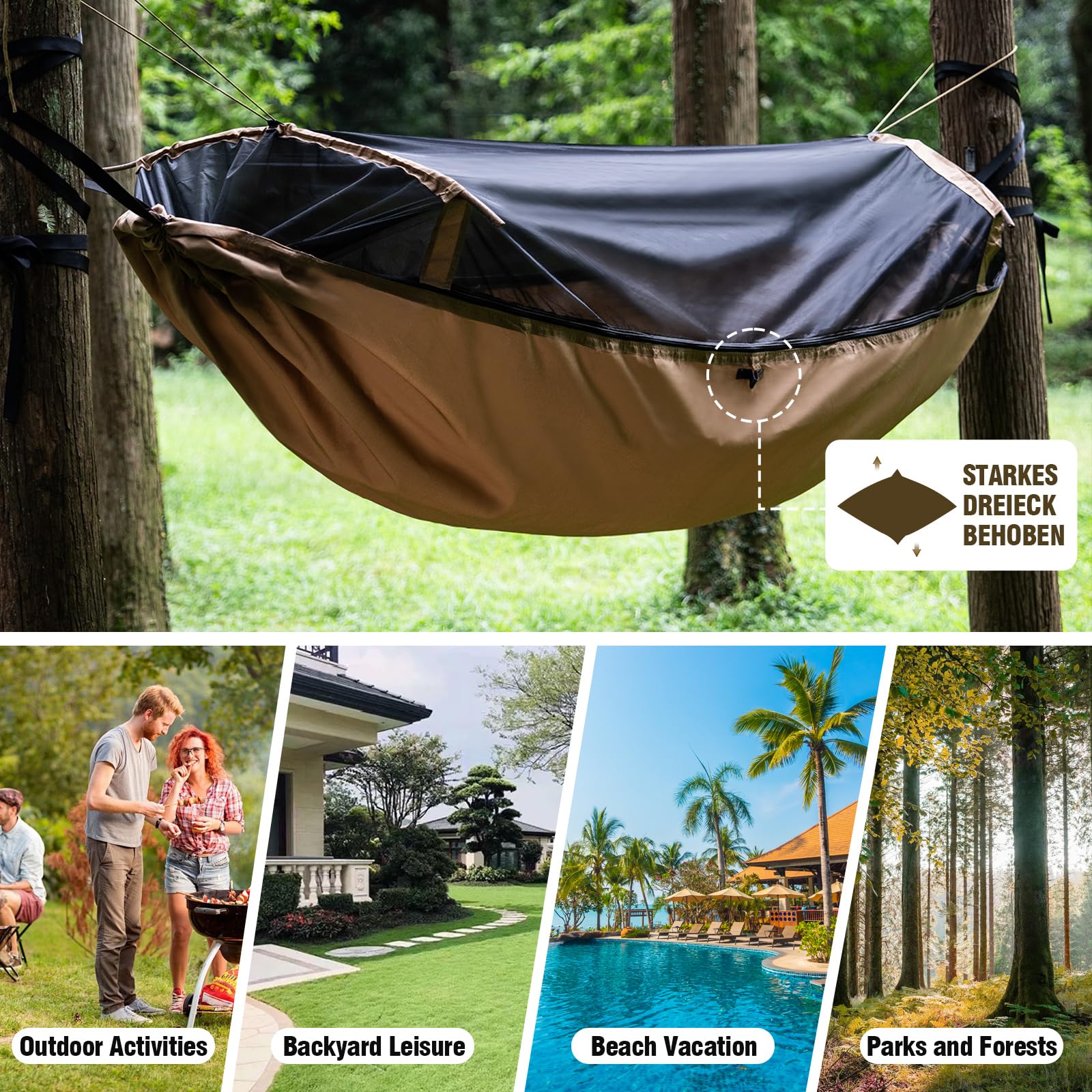 FREE SOLDIER da campeggio escursionismo outdoor Survivor mosquitoe portatile amaca resistente all' usura Resistenza grande tenda per persona 180-195 cm altezza, Brown