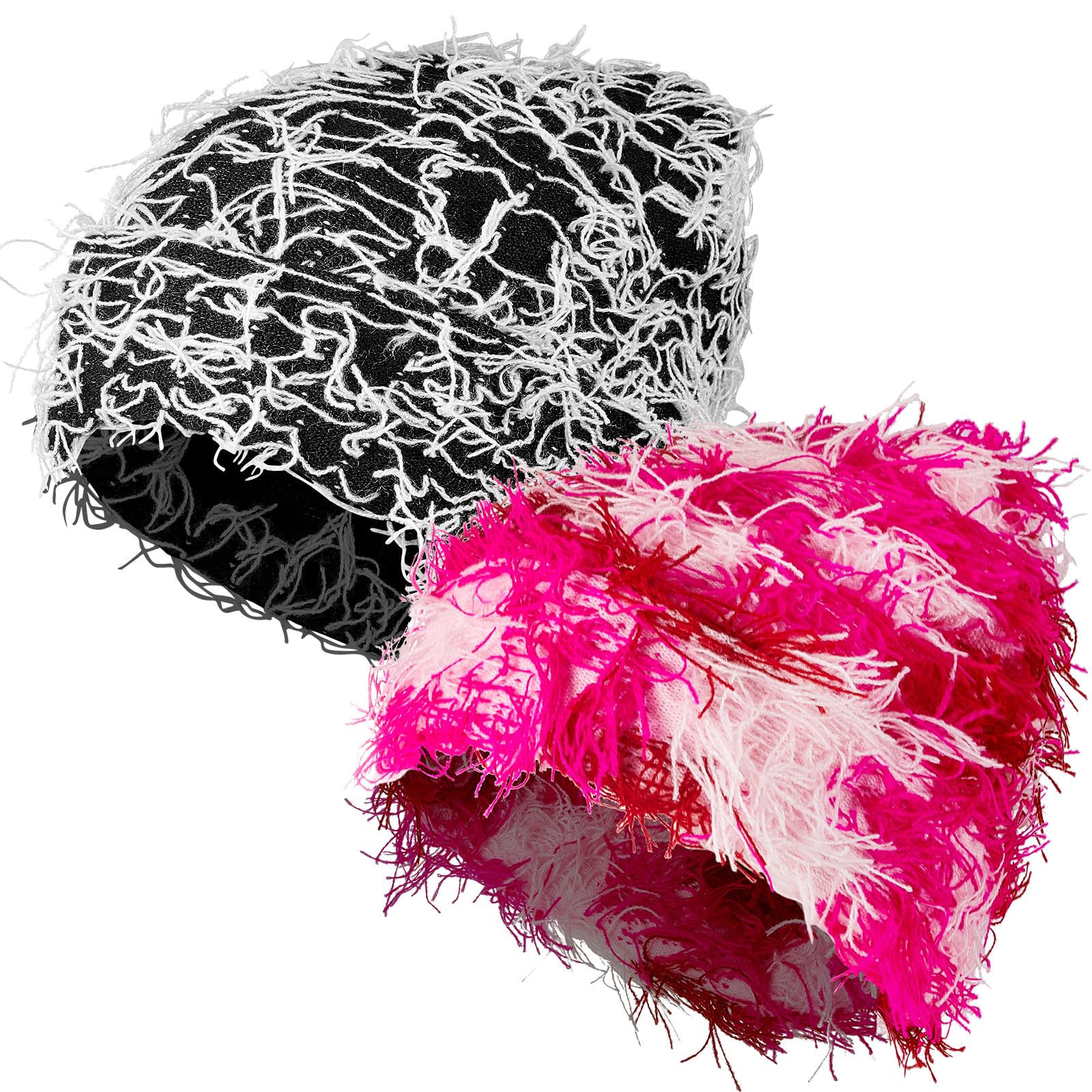 Photo 1 of 2 Pcs Distressed Knitted Beanie Fuzzy Winter Hats Thick Warm Beanie Hats for Men Women Outdoor Knit Cap One Size ?