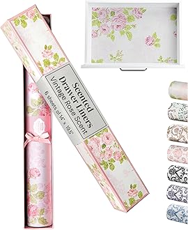 Scented Drawer Liners for Dresser and Closets - 6 Freshening Liner Paper Sheets (Vintage Rose)