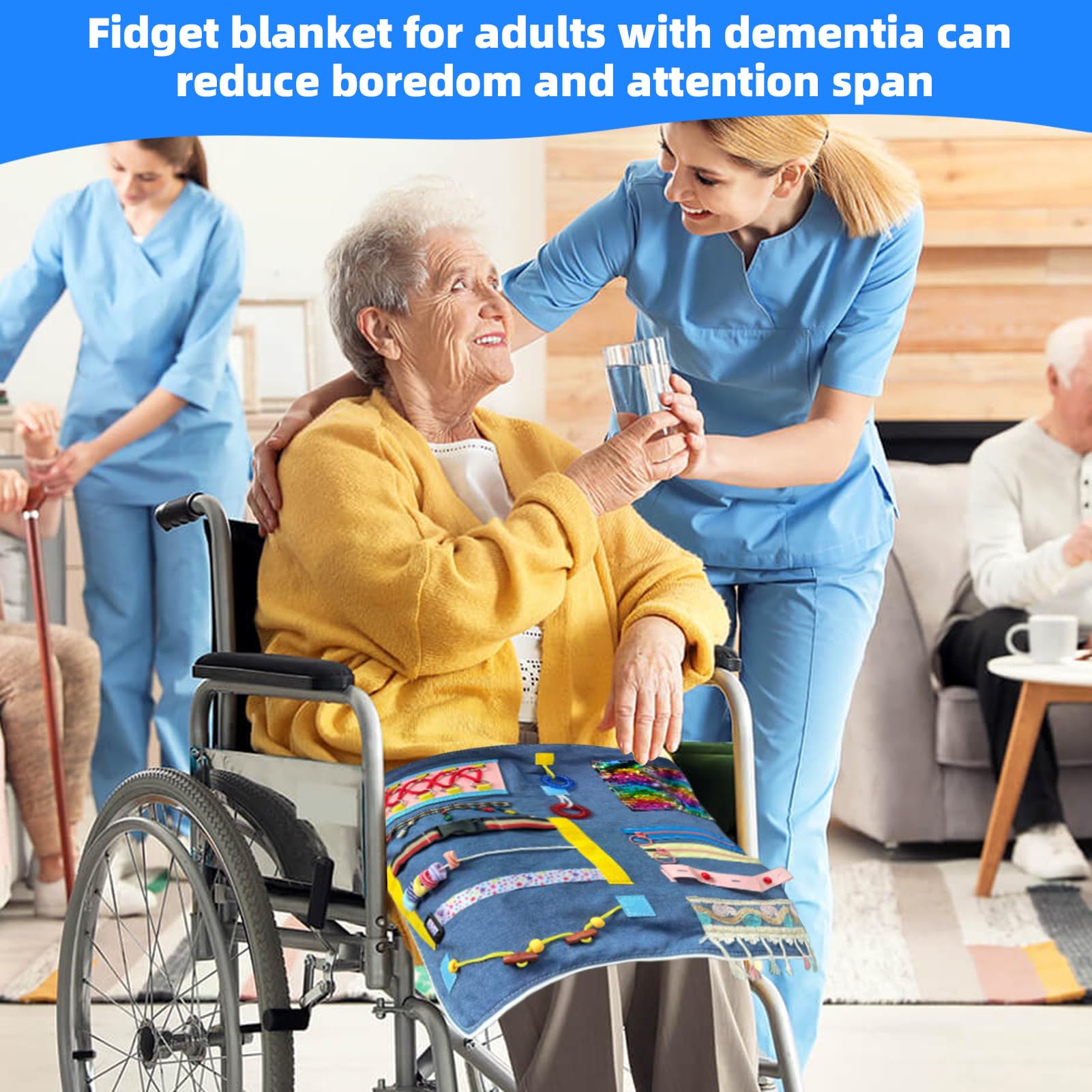 Delantal antiestrés para ancianos, manta antiestrés para adultos con demencia, productos de demencia para ancianos, regalo y actividades para personas mayores con Alzheimer o demencia, juguetes