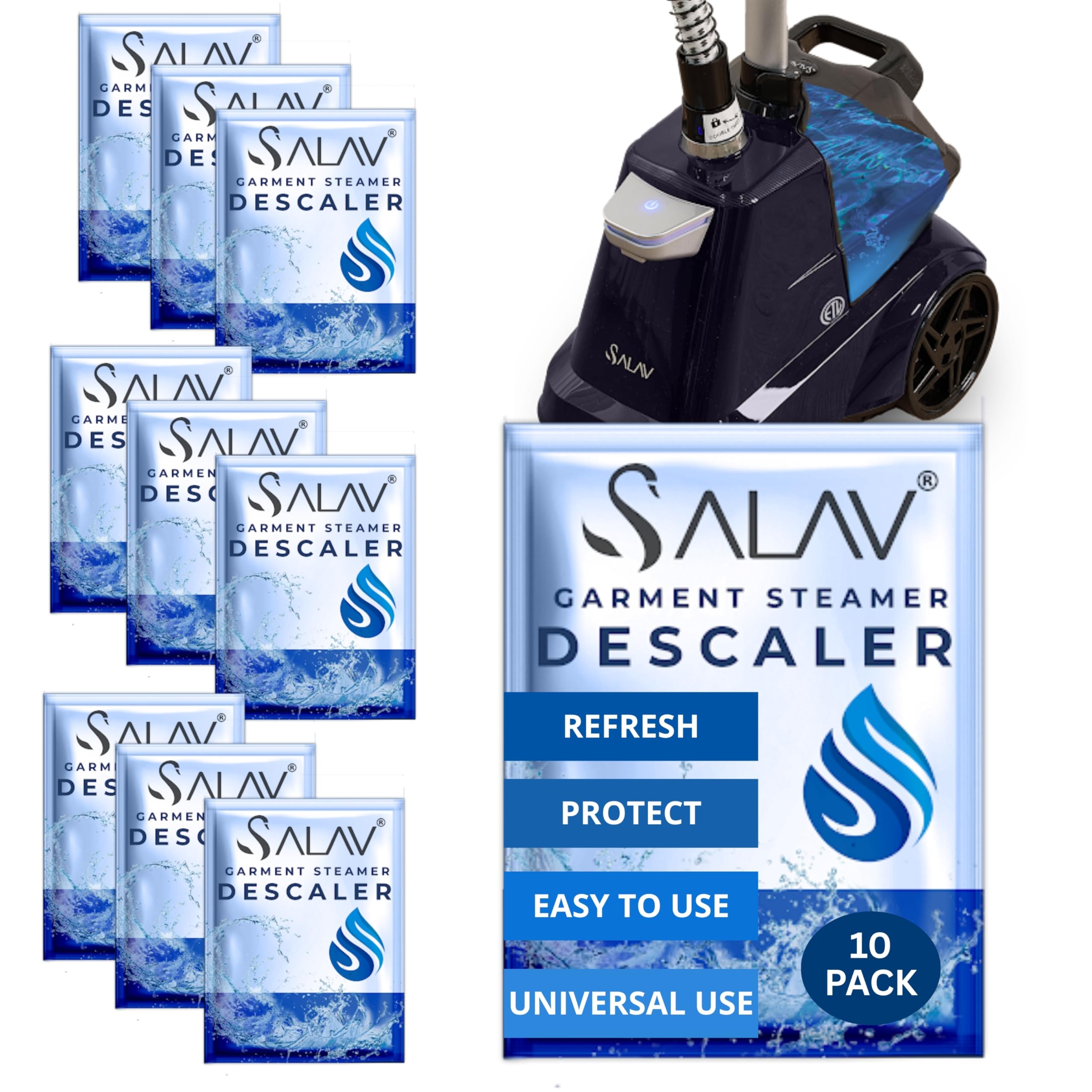 Garment Steamer Descaling Solution Decalcifier Packets for Mineral Deposits and Build-up Removal, Maintenance for Clothes, Works with all Garment Steamer Brands, Cleans Build Up, 10 packs