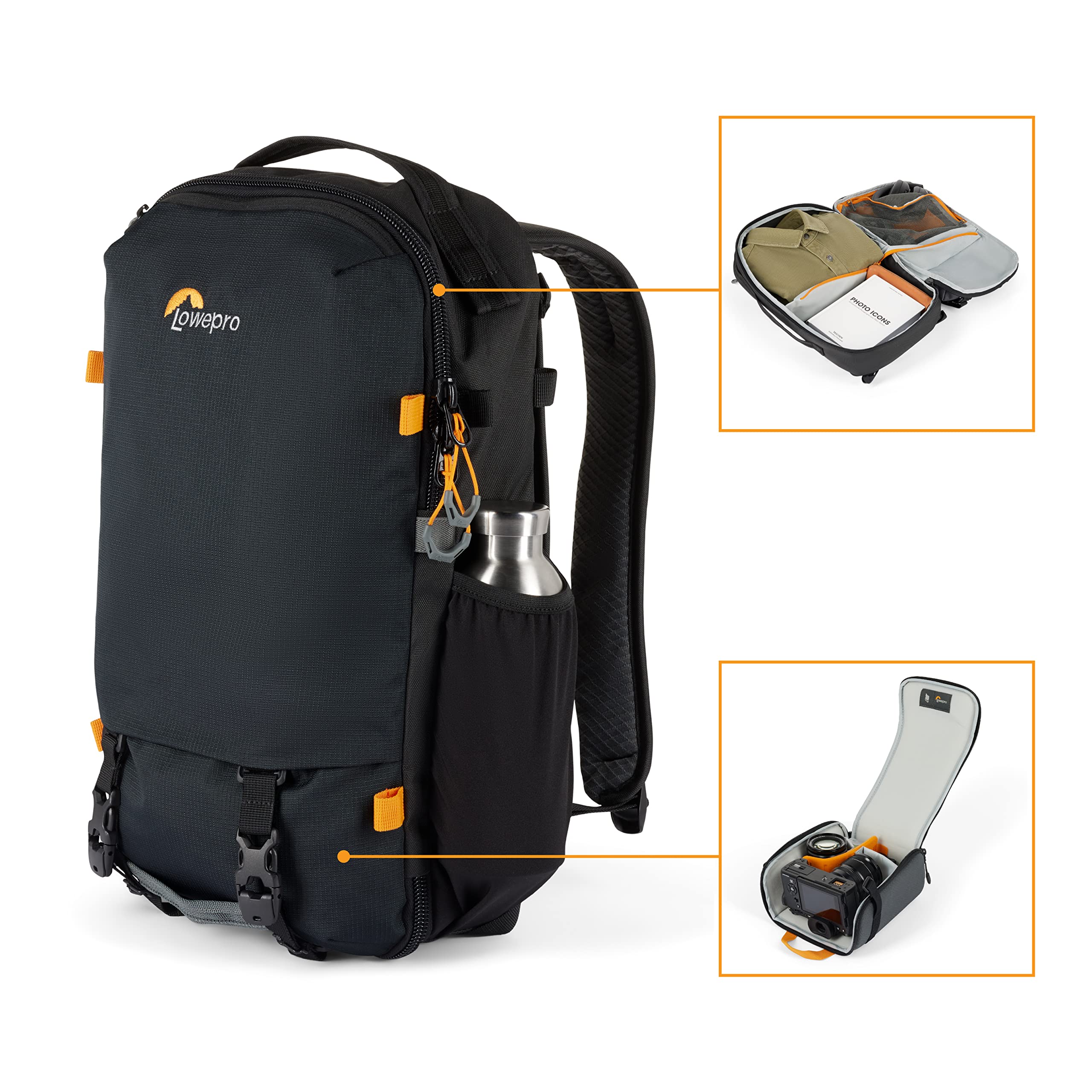 Lowepro Trekker Lite BP 150, Zaino per Fotocamera con Inserto Rimovibile, con Sistema di Cinghie per Accessori, Borsa per Fotocamera Mirrorless, Compatibile con Sony Alpha 6000, Nero