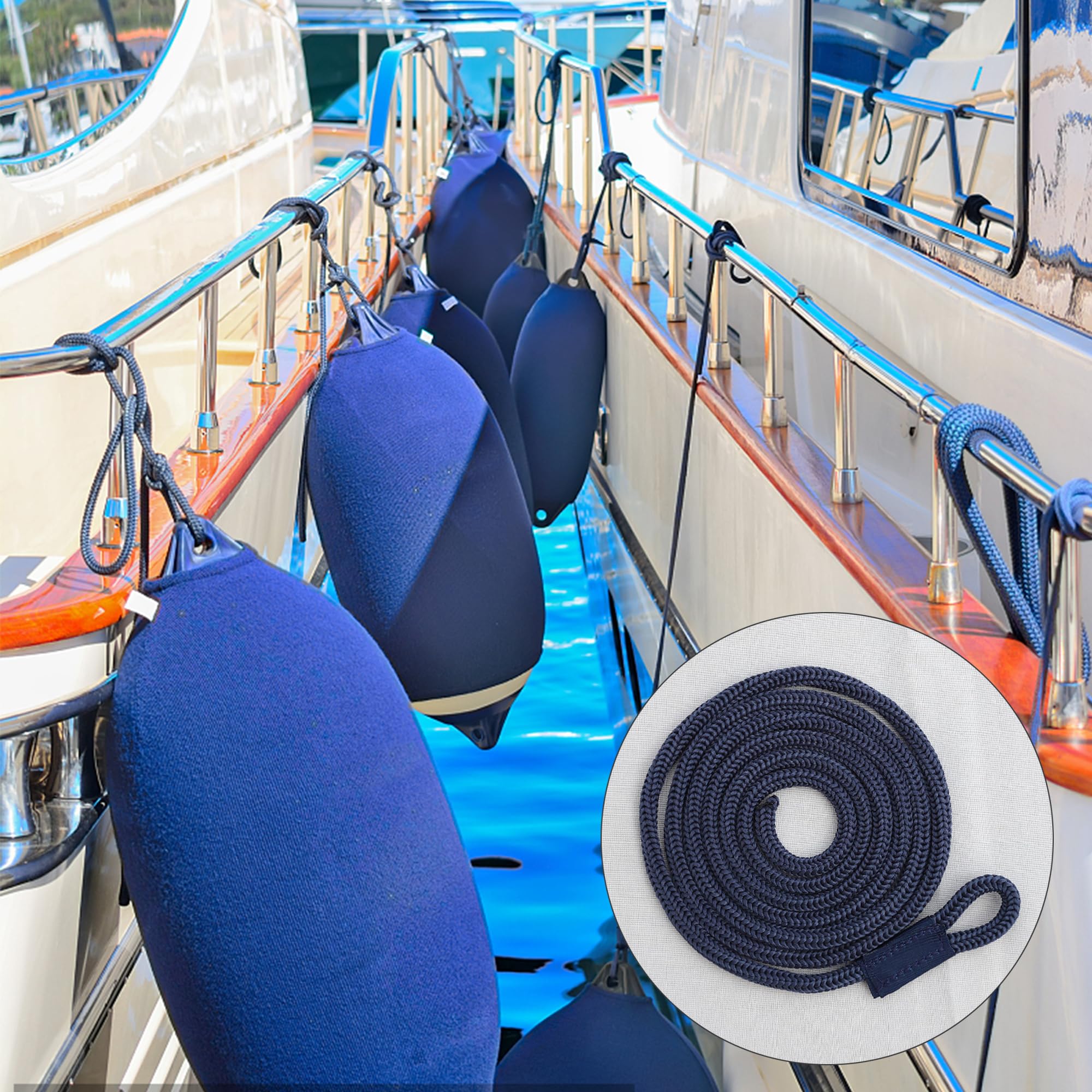 Parafanghi da 4 Pezzi, Linee Parabordi per Barche, Protezioni per Banchine Marine, Linee di Paraurti in Corda, Diametro 1.5m Lunghezza 6mm, per Barche Accessori, Pontone, Barche a Vela, Blu