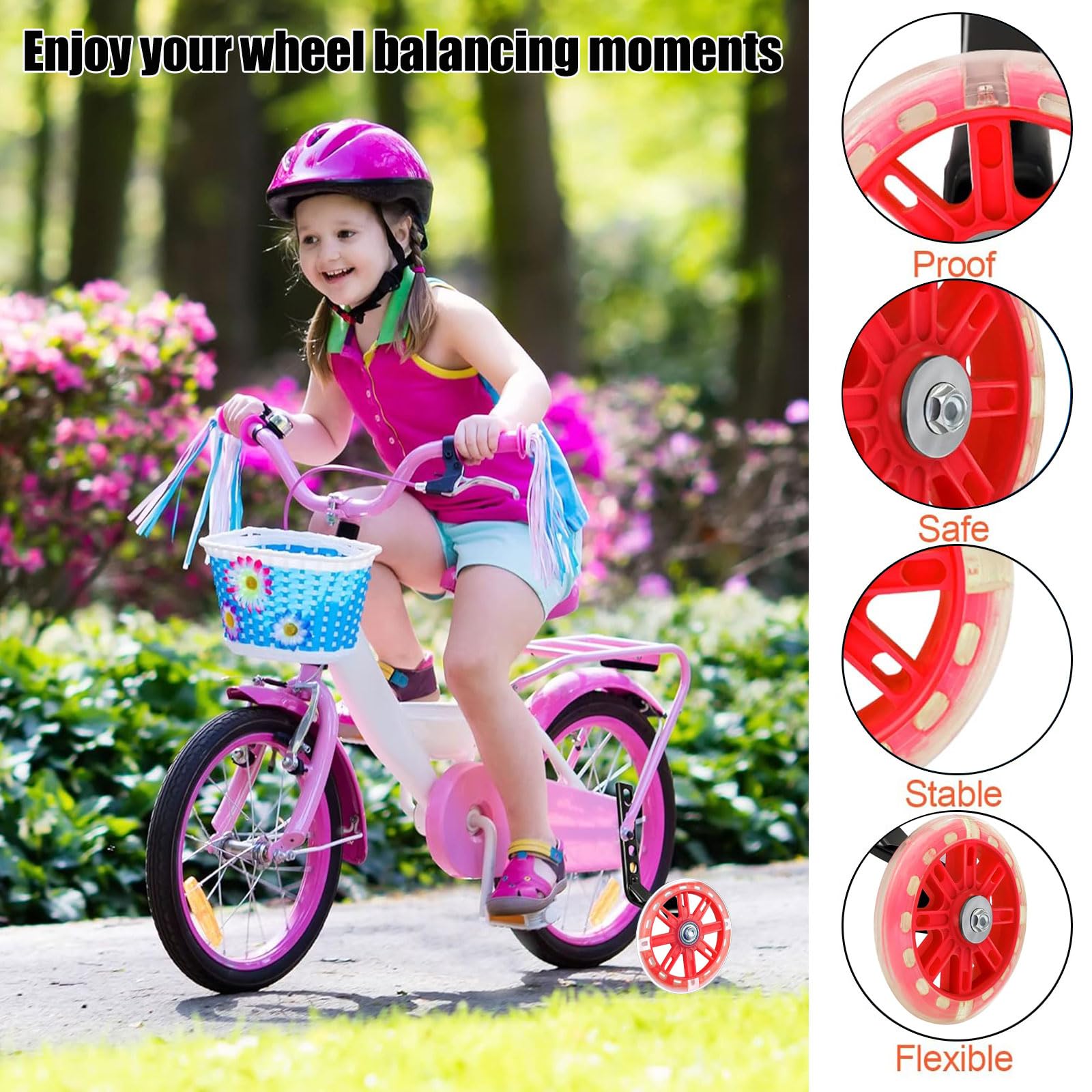 Rotelle universali per Bicicletta da Bambino, Stabilizzatori per Bicicletta per Bambini, Ruote da Allenamento per Flash Bicicletta, Rotelle Universali per Tutte Le Bici da 12-20 Pollici Luminescenza