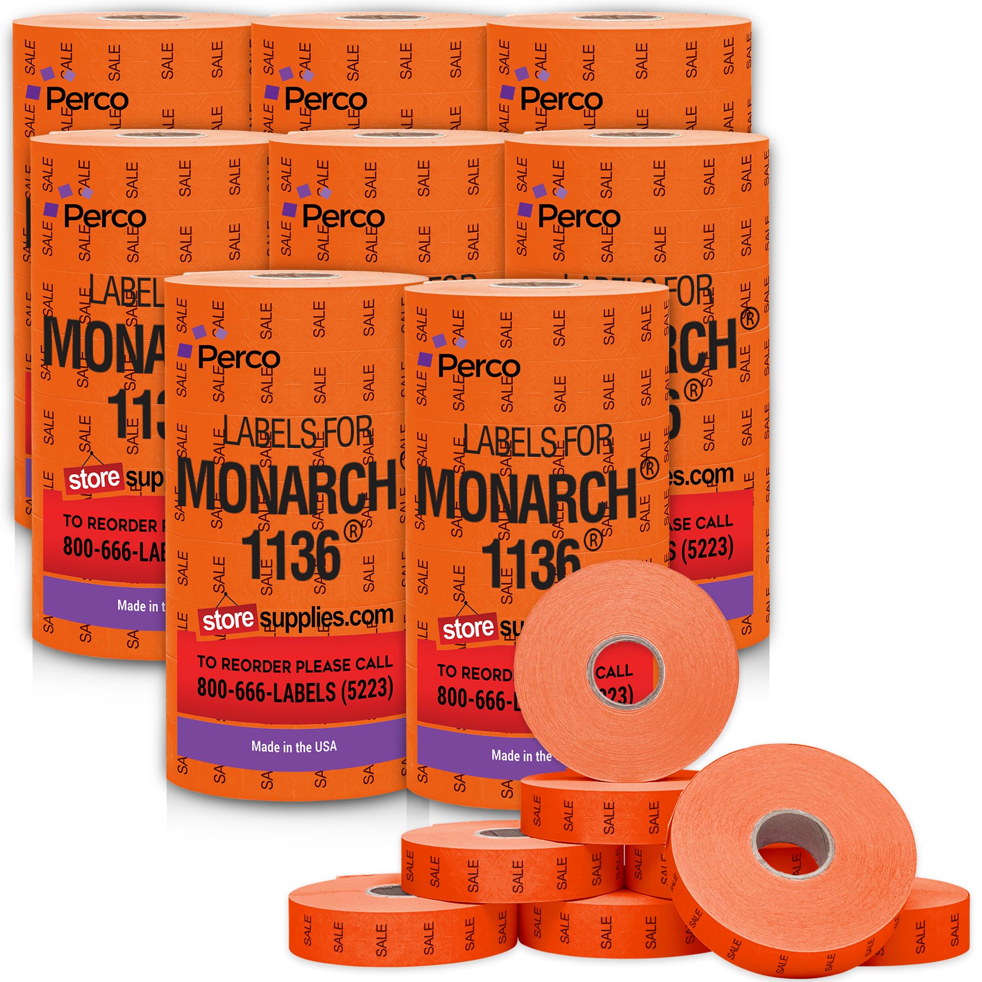 Perco Sale Pricing Labels for Monarch 1136 Price Gun – Case of 8 Sleeves, 112,000 Pricemarking Labels Value Pack
