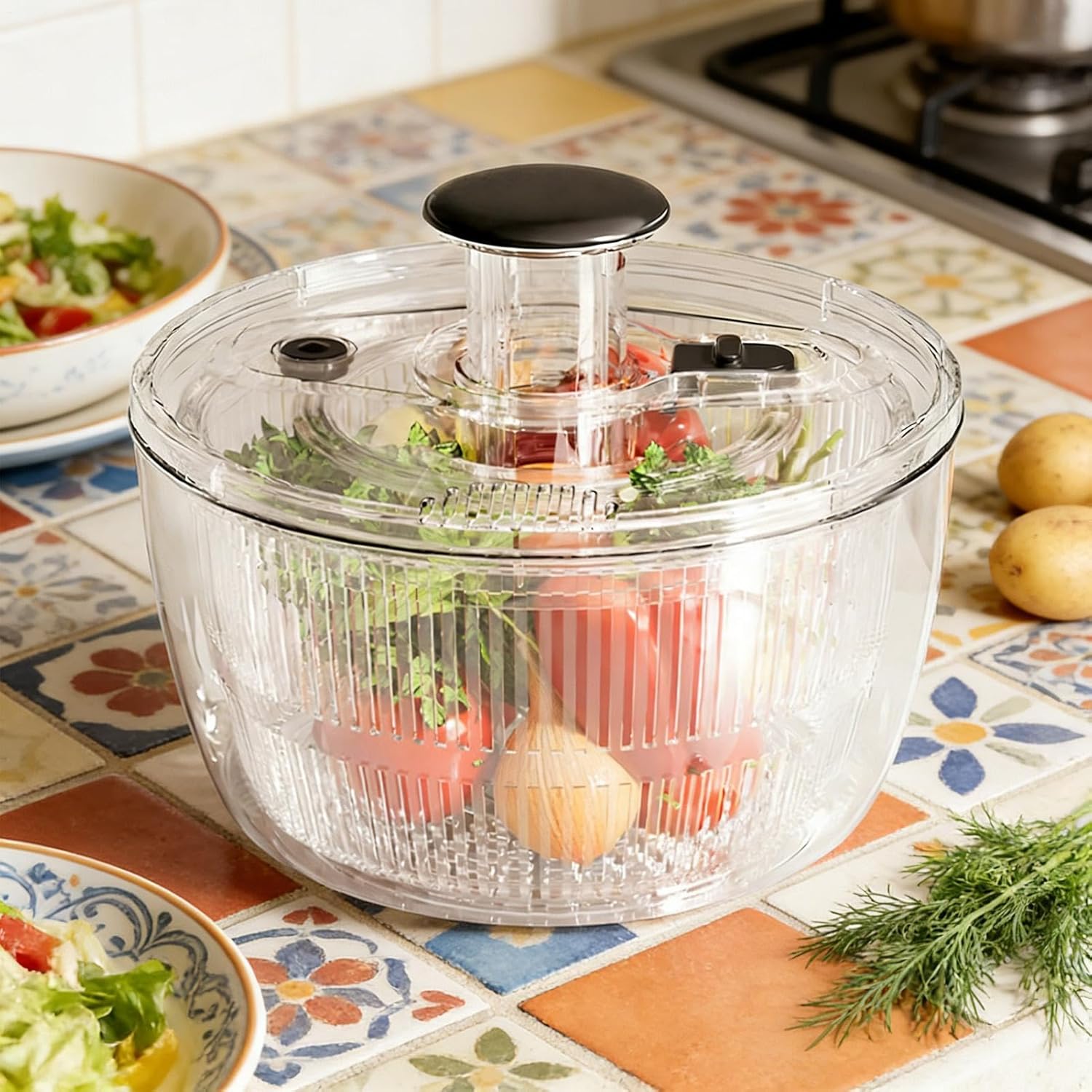 Vegetable Spirator – Bowl with Strainer for Washing and Storage | Colander for Salads and Fruits, Salad Dryer for Countertop, Camping, Motorhome, Picnic, Catering, Kitchen
