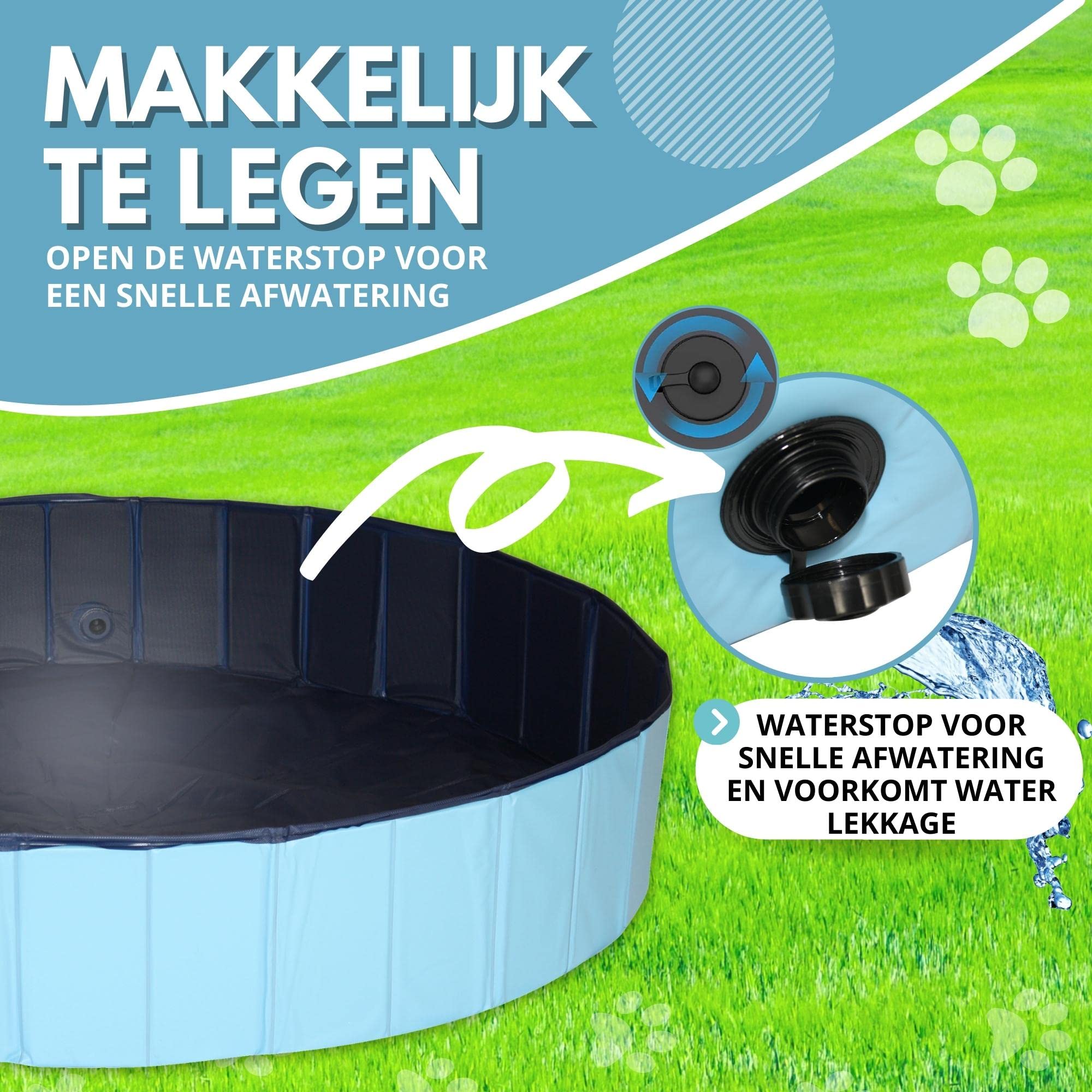 Piscine pour chiens Ø 160 x 30 cm - Bain pour chiens - Bassin pour animaux - Bassin pour animaux - Bassin sur pied - Pliable - PVC - Bleu - Avec peigne à brosse pour chien