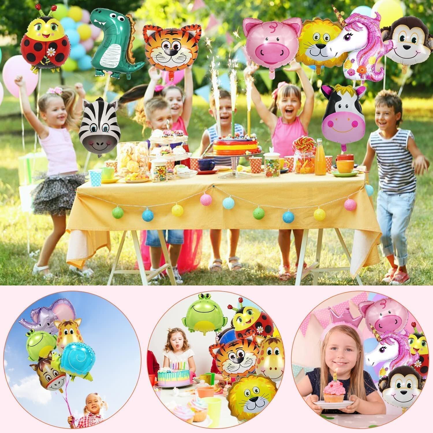 14x Tier Ballons plus Helium Ballongas Flasche | Heliumflasche Set + Knickventil + Folienballons + Folienballons | Kindergeburtstag Deko Zoo Party, Edition: 14 Tier Ballons + Helium Gasflasche