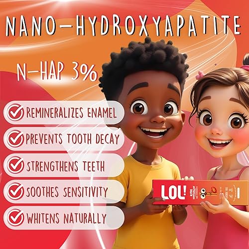 Miniatura 5 de LOL Kids - Pasta de dientes sin flúor, paquete de 2 sabores Nano-hidroxiapatita, probióticos, vitaminas A, C, E Seguro si se ingiere, sin SLS 1