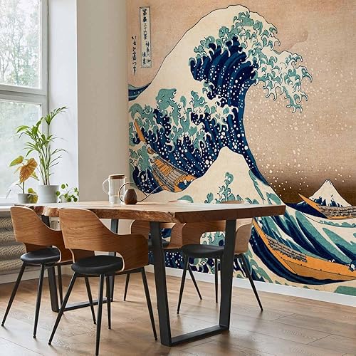 Miniatura 6 de artgeist Mural de pared La gran ola de Kanagawa por Katsushika Hokusai - Arte fino japonés de 77 x 55 pulgadas - Mural de pared autoadhesivo XXL,