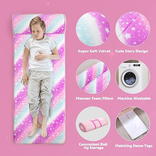 Miniatura 3 de Tapete de espuma viscoelástica para siesta con etiqueta de nombre, tapete de dormir portátil para guardería con almohada extraíble para preescolar,