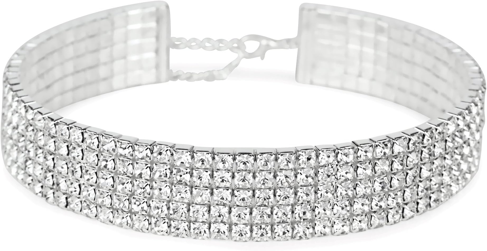 Rhinestone Choker 3 5 or 8 Row Silver by LuxeLife – Women’s Crystal Necklace Diamond Collar with 5" Extender