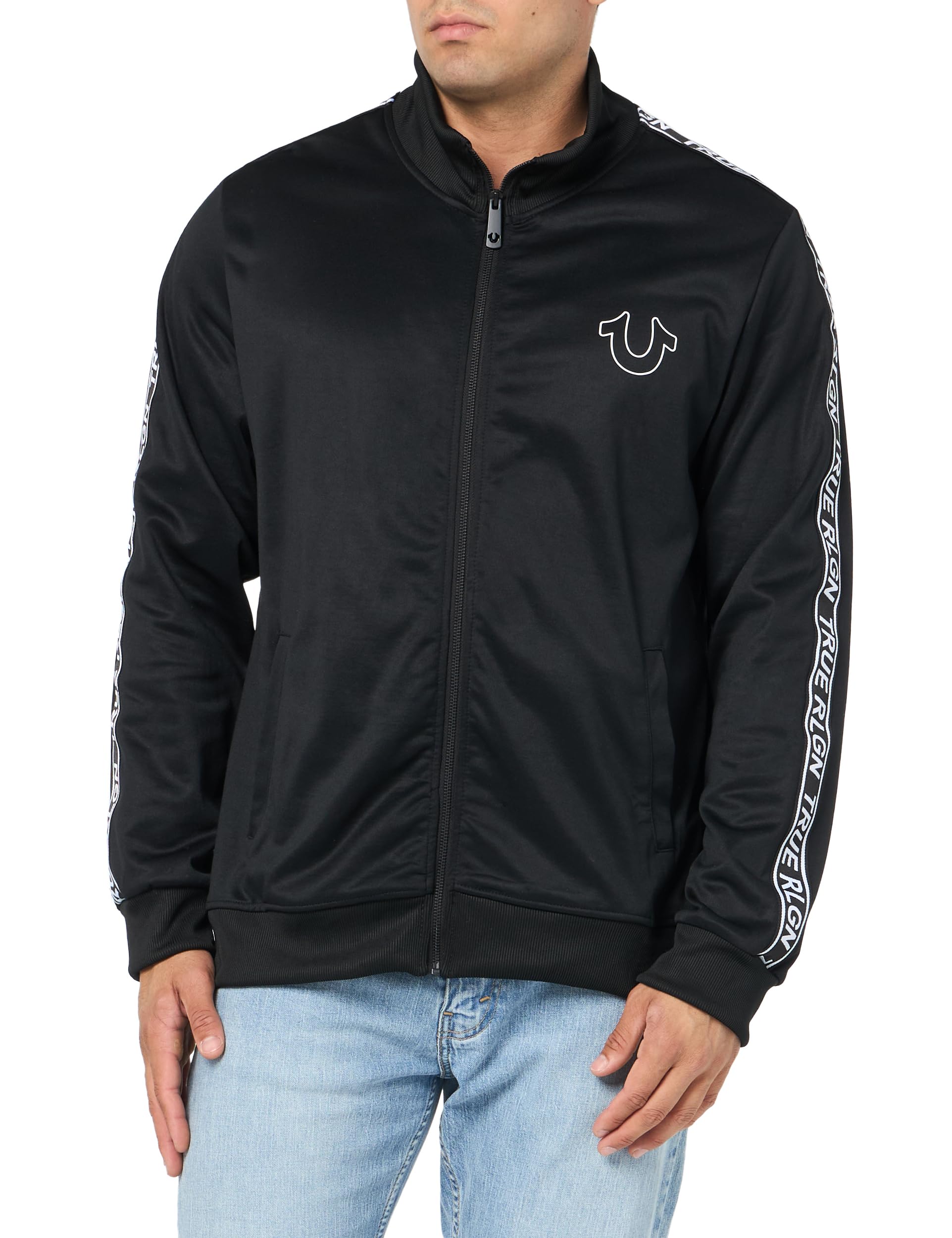 True Religion Men's Tape Track Jacket, Jet Black