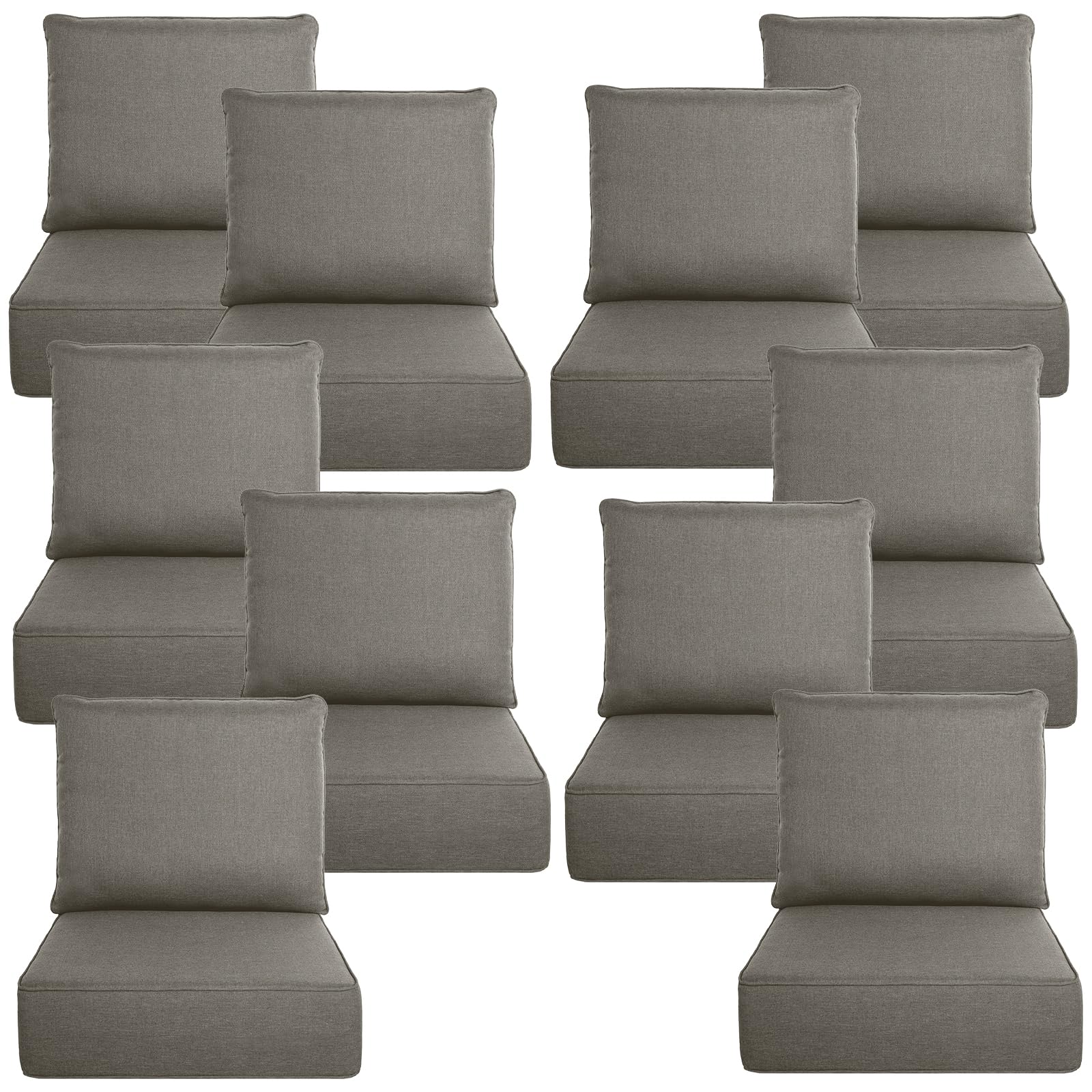 Luxury 6" Thick Outdoor Cushion Set 10 - 24x24 Patio Furniture Cushions with 28D High-Density Foam, Water-Resistant &amp; Fade-Resistant Fabric, Removable Covers for Patio Furniture Sofa Couch -Grey
