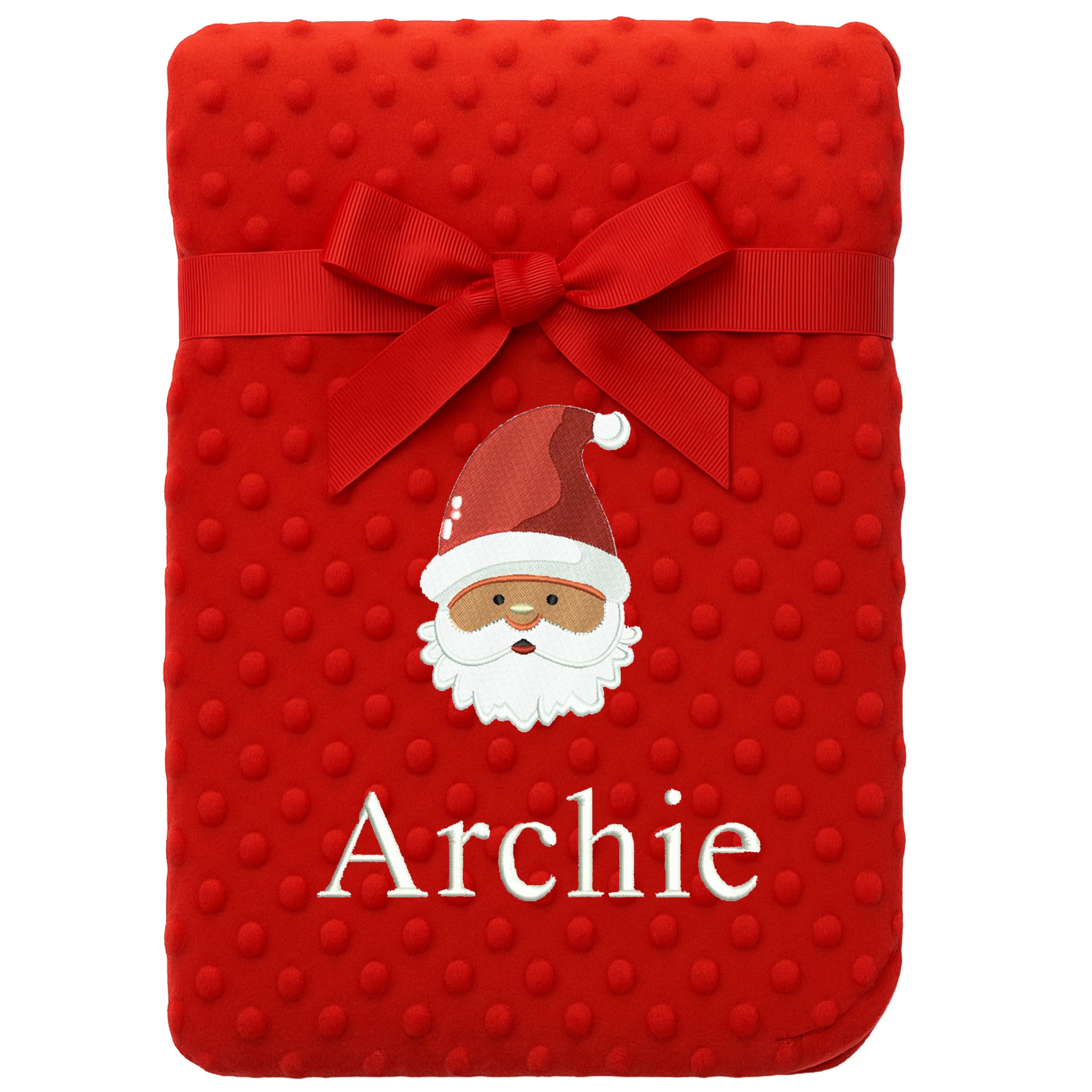 The Baby Box Uk Red Bobble - Santa Personalised Baby Red Bobble Blanket – Christmas Santa, Reindeer Or Snowman Design – Custom Embroidered With Any Name In White Thread – Baby’s First (Red Bobble - Santa)