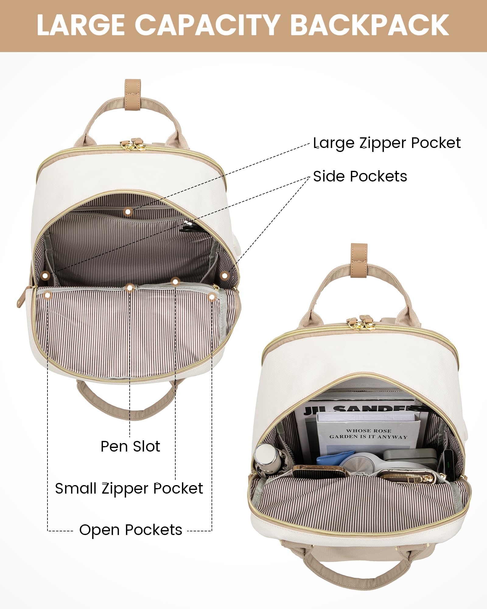 LOVEVOOK Zaino Porta PC Donna, 15.6 Pollici Zaino da Viaggio Scuola Università Grande, Impermeabile Zaino Lavoro Ufficio Antifurto Elegante, Computer Laptop Travel Backpack Waterproof Cachi