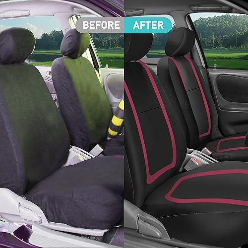 Miniatura 9 de FH Group Juego completo de fundas de asiento de automóvil de tela plana con funda de silicona para volante, ajuste universal para la mayoría de