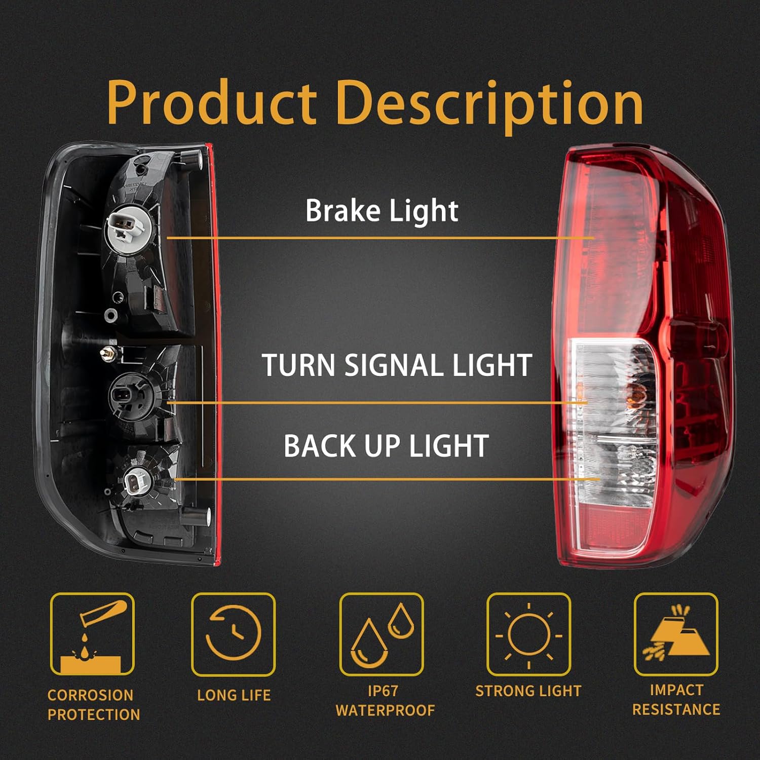 Tail Light Assembly Compatible With 2005-2021 Nissan Frontier, Suzuki Equator Right Passenger Side Rear Brake Lamps With Bulb Inside and wiring harness Replace# 26550-EA825 26555-EA825