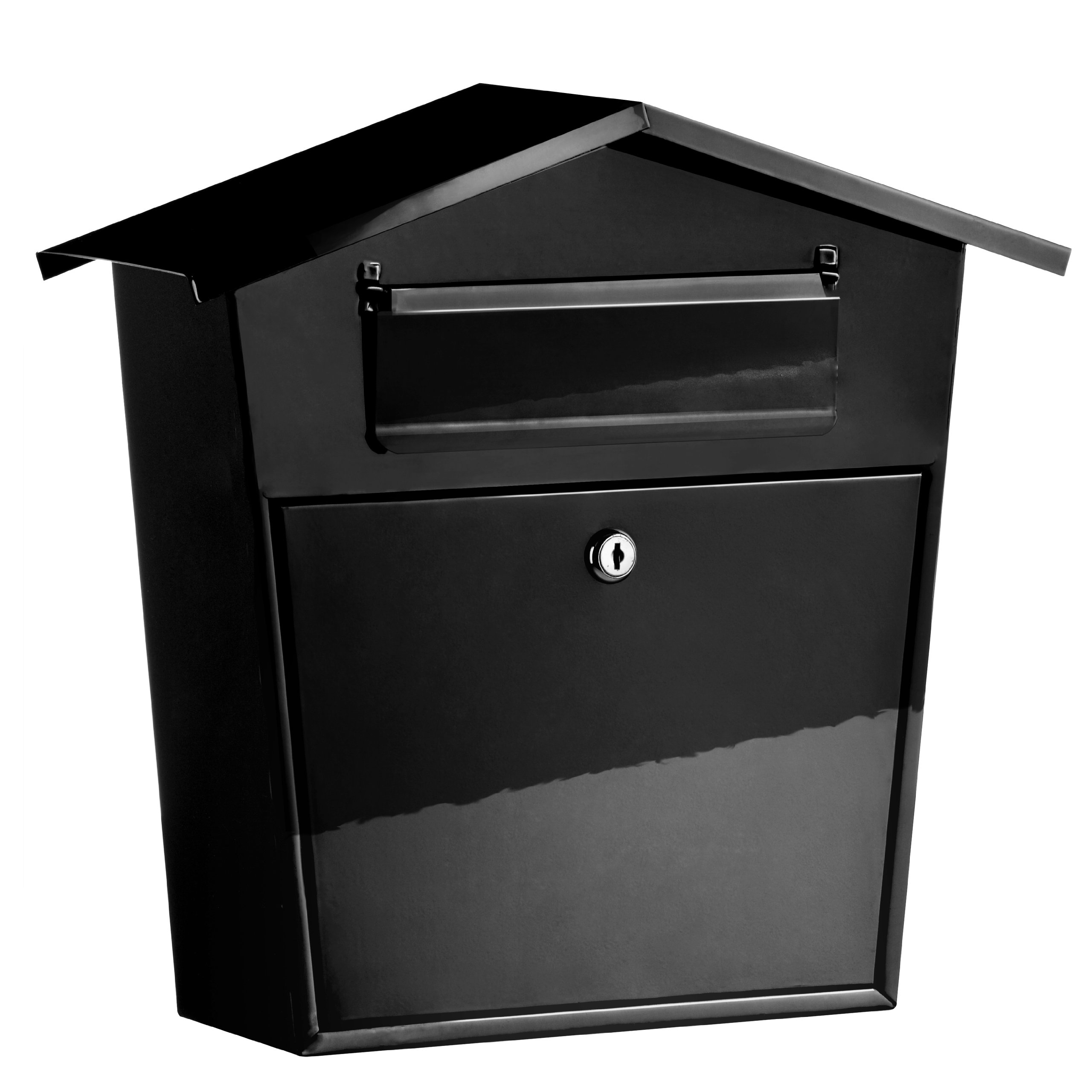 Interiors By Premier Galvanised Metal Tapered Mail Box - Steel - Wall Mounted - Black - H37 x W38 x D14cm
