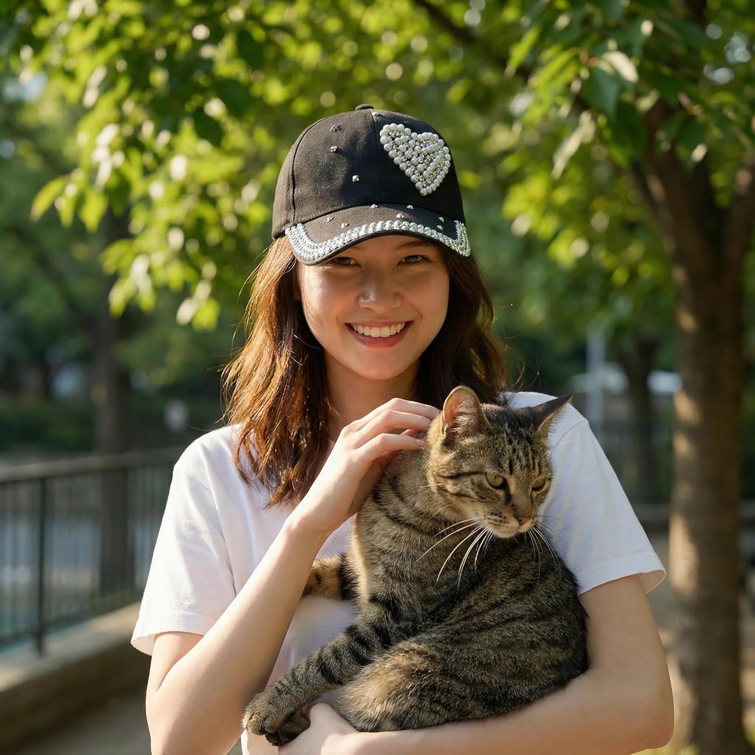 Popfizzy Pearl Heart Rhinestone Hat for Women, Bling Hats, Heart Accessories, Bedazzled Baseball Cap, Bling Gifts for Women - Image 5