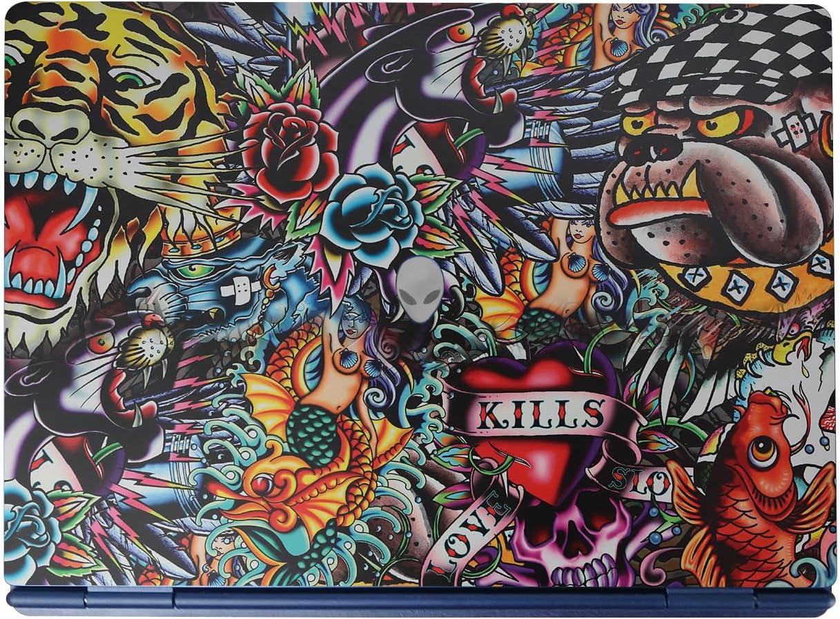 Laptop Skin Compatible with Alienware 16/16X Aurora (2025) - Old School Tattoo - Premium 3M Vinyl Protective Wrap Decal Cover - Easy to Apply | Crafted in The USA by MightySkins