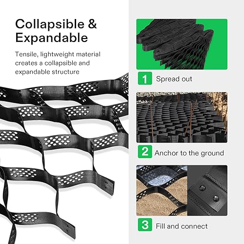 Miniatura 3 de VIVOSUN Rejilla de Suelo de 3 Pulgadas de Profundidad, 9 x 17 Pies, Geocelda de HDPE de Alta Densidad, Carga de 1885 Libras por Pie Cuadrado,