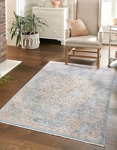 Rugs.com Newport Collection - Alfombra mediana azul de 2 x 3 pies, perfecta para entradas, cocinas, rincones de desayuno, piezas de acento