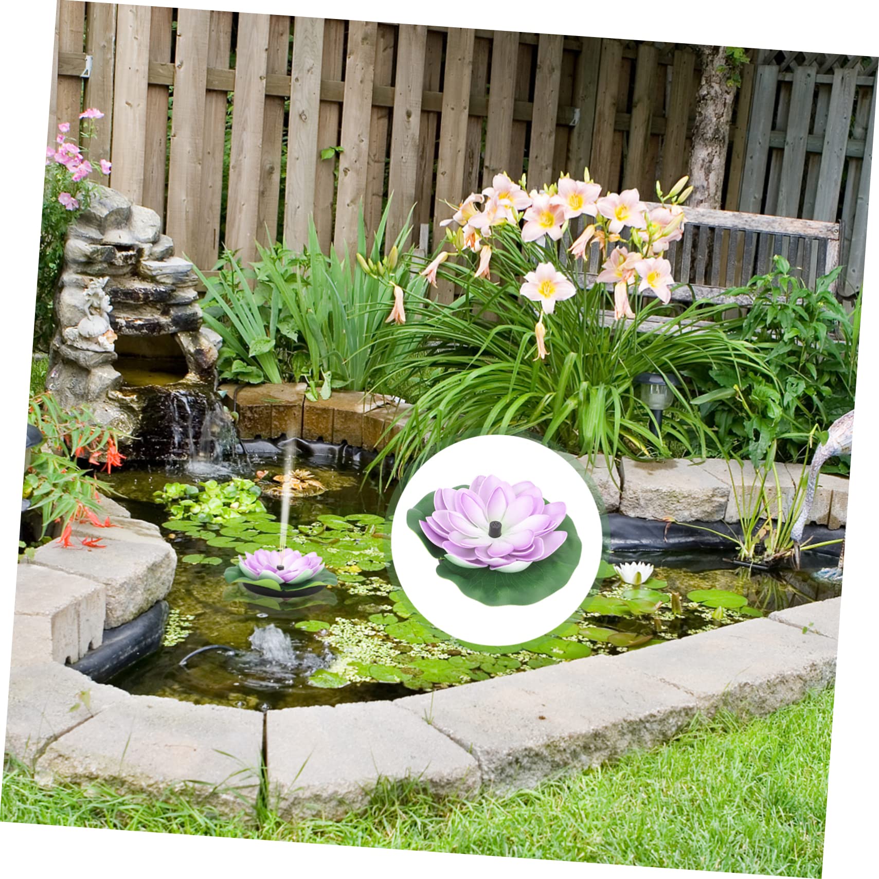 Fontana Solare Loto da Giardino Porpora Abs Automatica 7v | Effetto Galleggiante per Waterscape, Testa 100cm e Portata 180 L/h, Potenza 1.2w