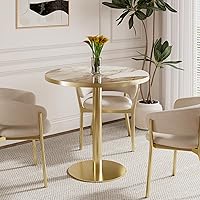 Senfalt 31.5" Modern Tulip Round Dining Table - Sintered Stone Marble Top, Golden Edge & Base for 2-4, Small Spaces (Platinum Cloud)