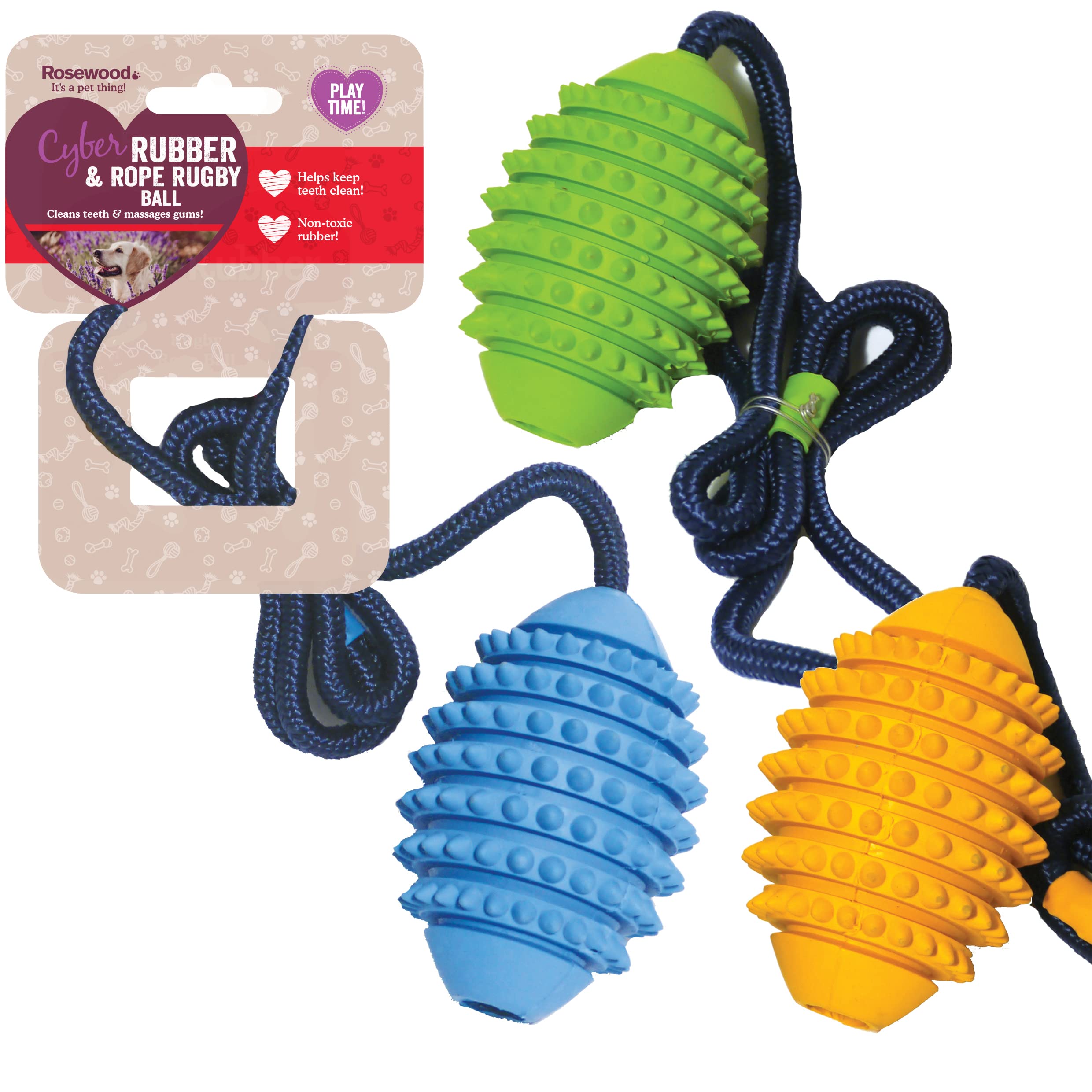 Cyber -Dog Asteroid Sling Rugby Ball And Rope Dog Toy - Medium