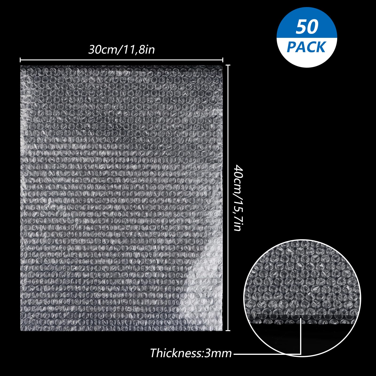 CYEER Lot de 50 Sacs à Bulles en Polyéthylène - 30 x 40 cm - Transparent - pour Emballage d'Expédition - Rembourrage Résistant aux Chocs