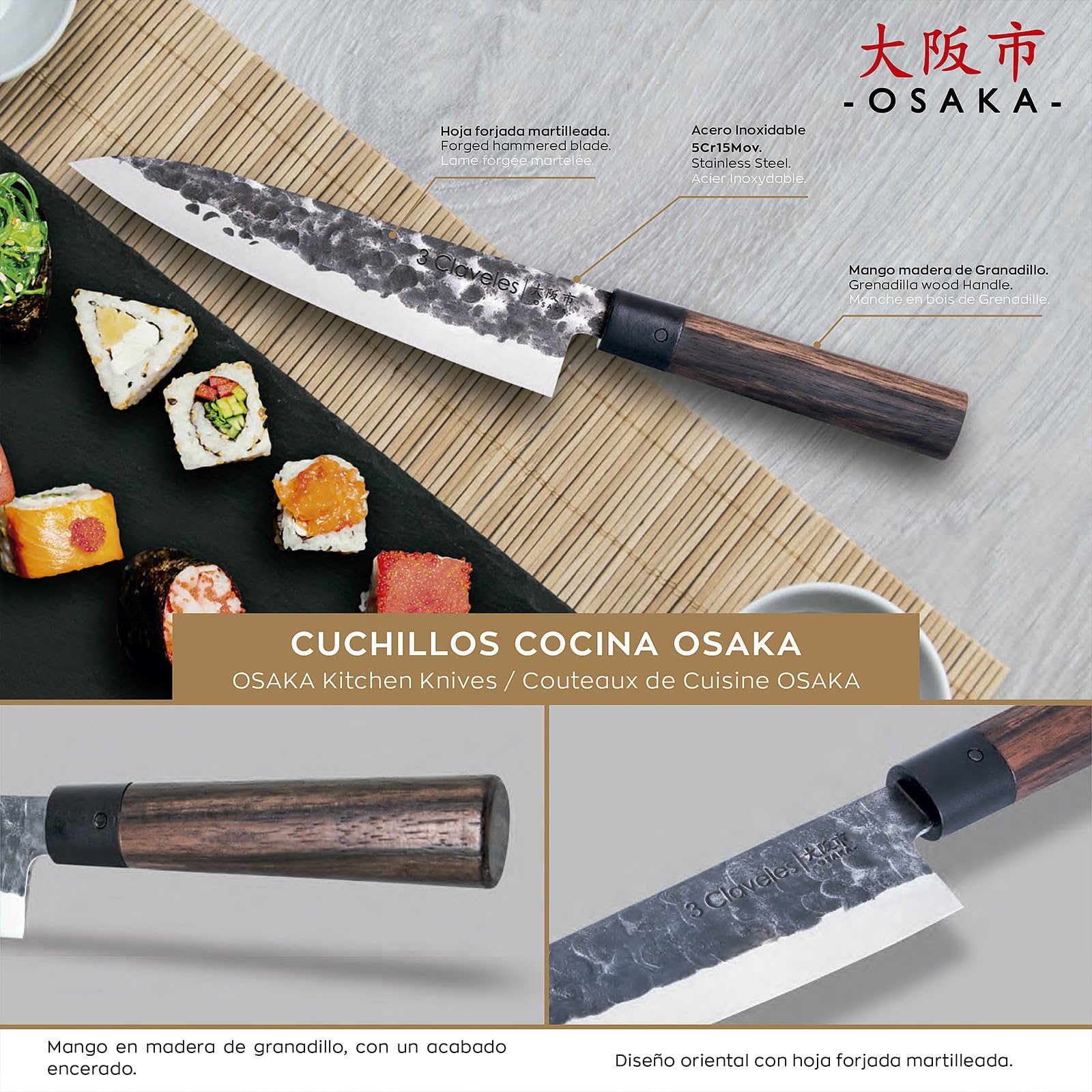 3 Claveles Coltello Giapponese, legno, 6 Unità