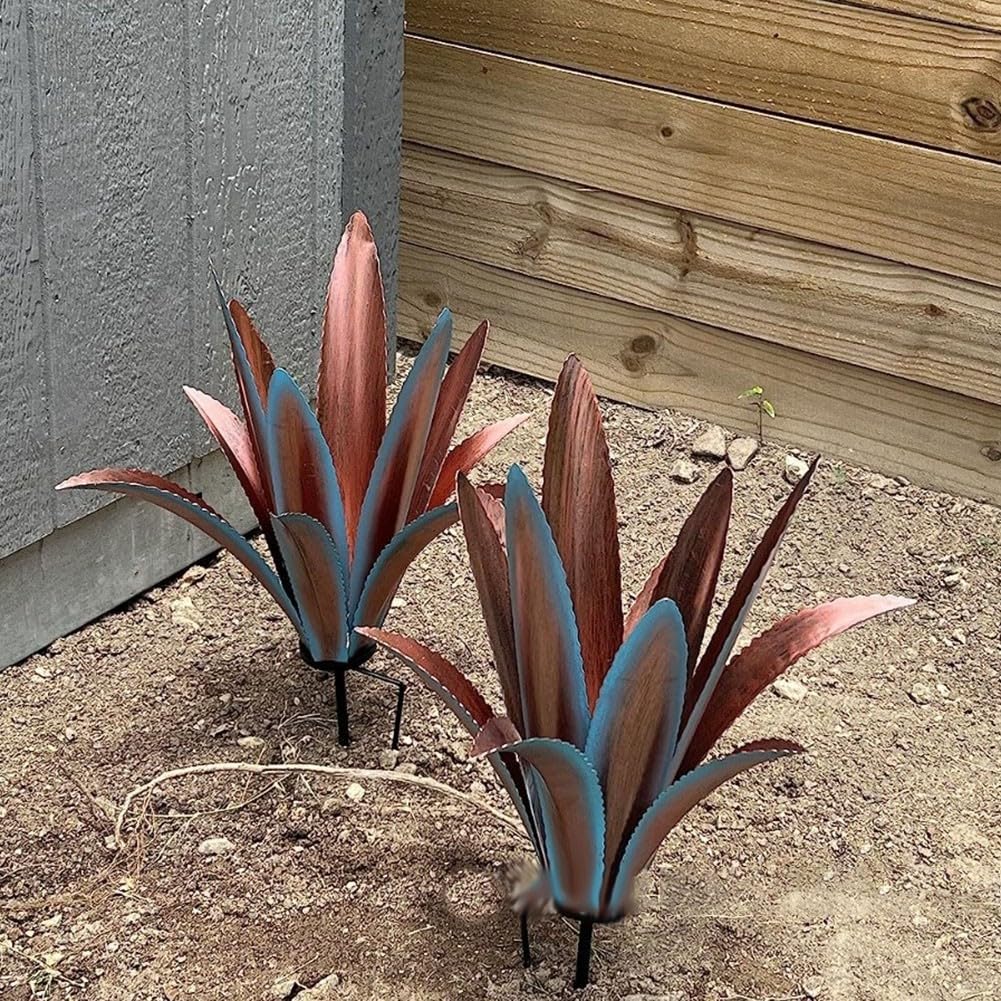 HpLive Sculpture décorative de jardin d'agave en métal pour pelouse et terrasse, résistante aux intempéries (bleu)