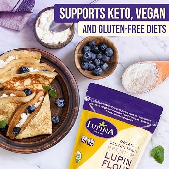 Lupina Organic Gluten-Free Lupin Flour Pack 2 16 oz- High-Protein, High-Fiber, Low-Carb Plant-Based Flour Non-GMO Vegan Superfood for Baking, Smoothies & Healthy Cooking