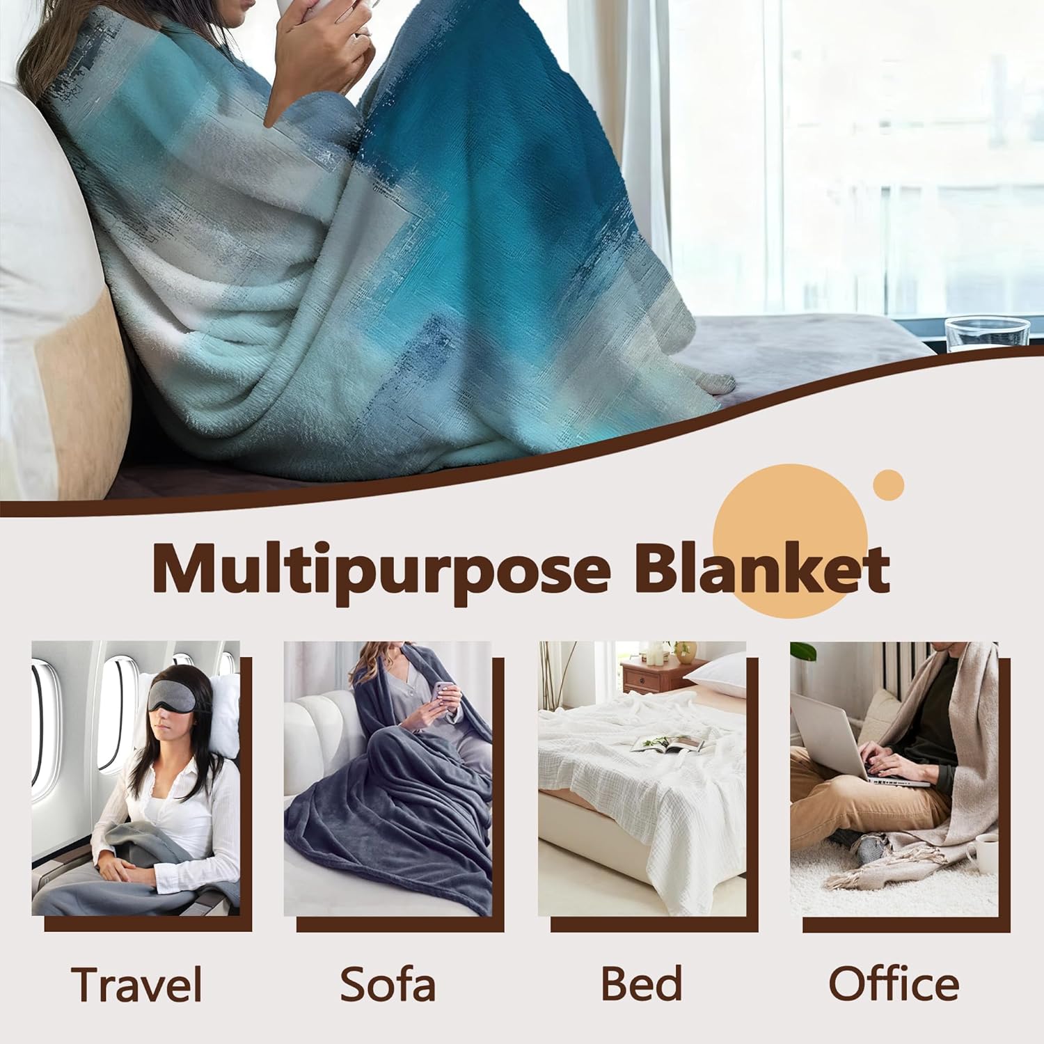 Blue Grey Colored Sofa Throw Blankets,Modern Abstract Soft Cozy Fuzzy Lightweight Travel Blanket,Flannel Fleece Fall Throw Blanket for Couch,Bed,Camping,Movie Nights,Watching TV 50 X 60 Inch - Image 4