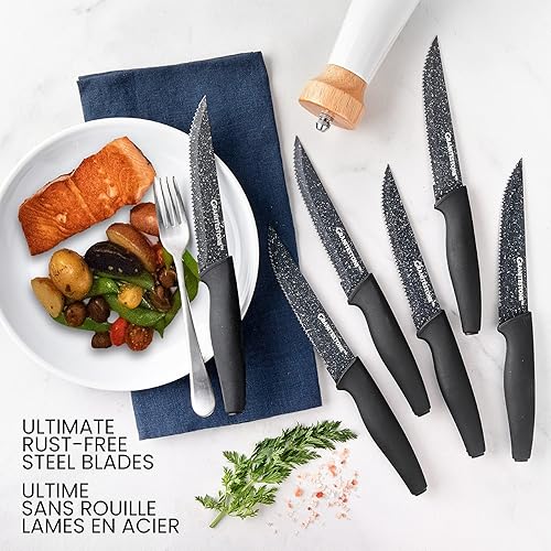 Miniatura 6 de Granitestone Nutriblade - Juego de cuchillos para carne, cuchillos de carne totalmente dentados, cuchillo de cocina de hoja de acero inoxidable,