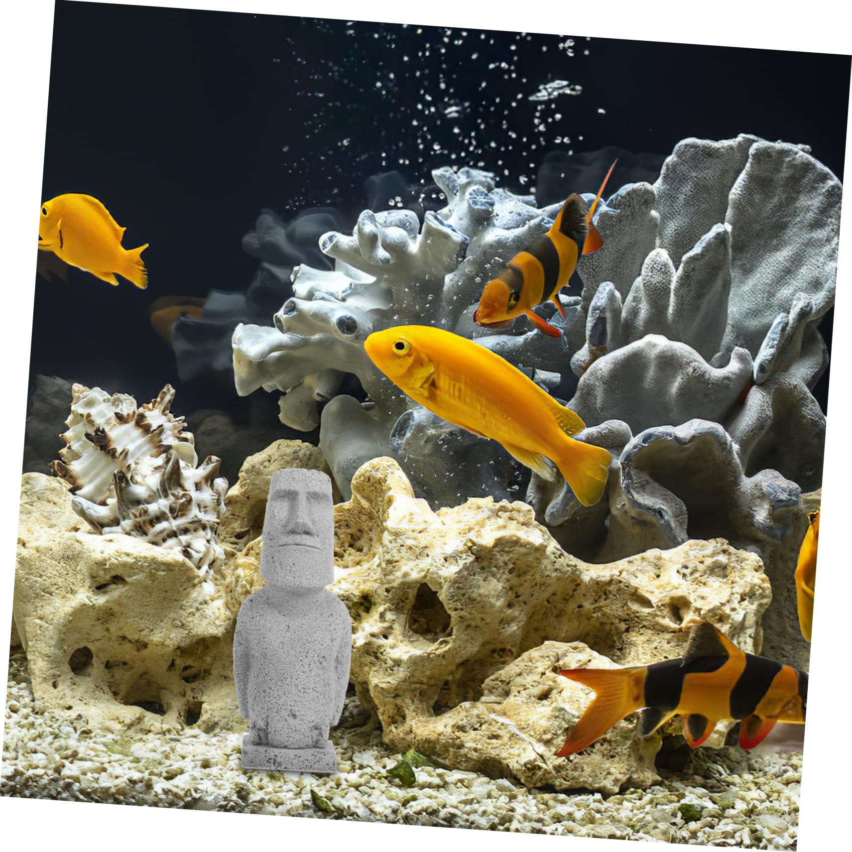 Cabilock 3 Piezas Estatua Moái Estatuilla De Acuario Decoración De Pecera Moái De Jardín Adorno De Pecera Decoración del Acuario Pequeña Estatua Moai Figura Moai De Pecera Arenisca Grey