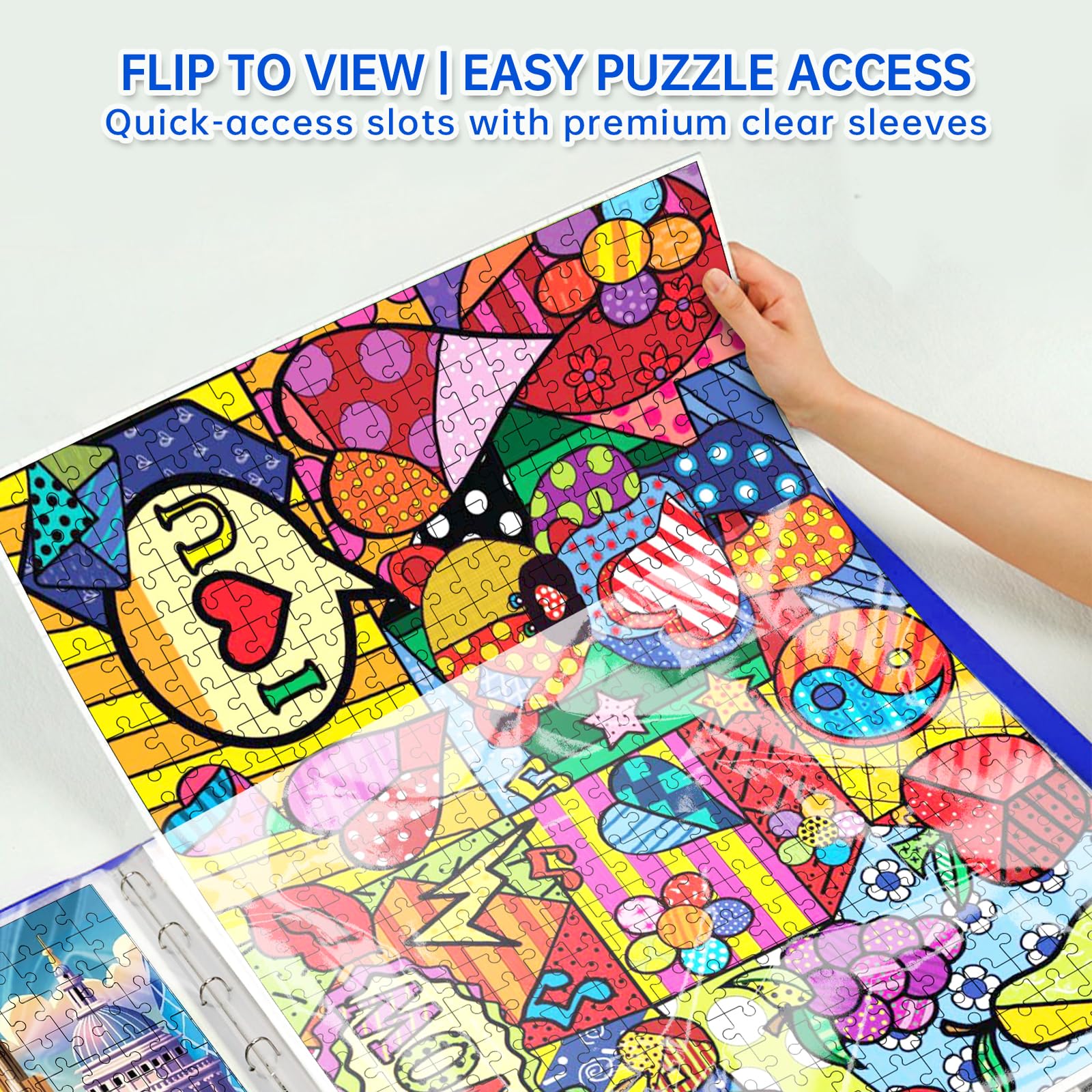 MOZOOSON Przechowywanie puzzli, organizer na 1000 elementów, przenośny, z 25 kieszeniami, większa pojemność, pyłoszczelne i ochronne akcesoria do puzzli, niebieski