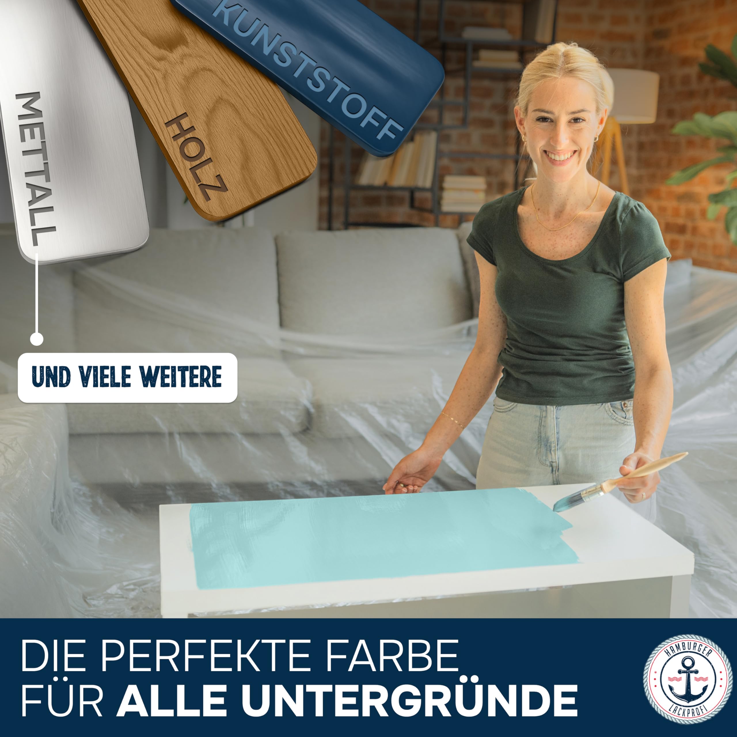 Hamburger Lack-Profi Möbelfarbe ohne Schleifen FARBAUSWAHL - GLANZAUSWAHL Möbellack Holz und Metall - für Innen & Außen (1 L)